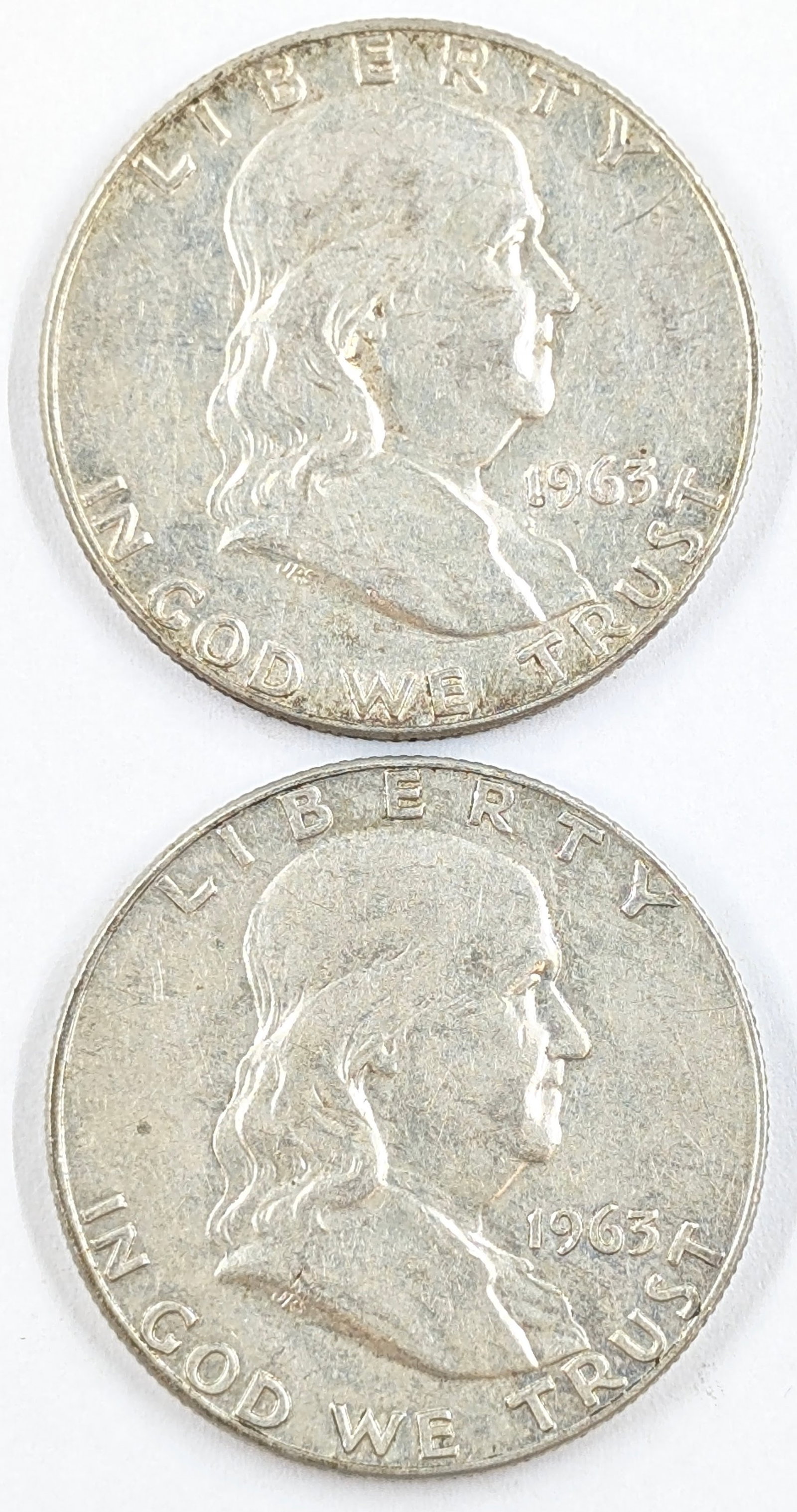 Lot of 2 Silver Franklin Half Dollars- 1963 P/D: -