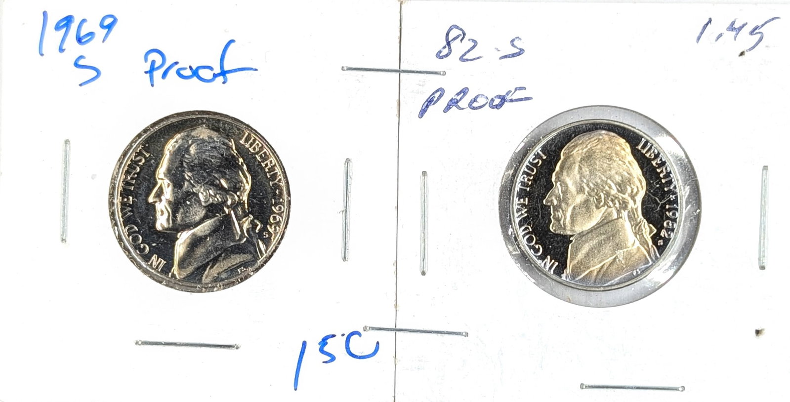 Lot of 2 Proof Jefferson Nickels- 1969-S, 1982-S: _