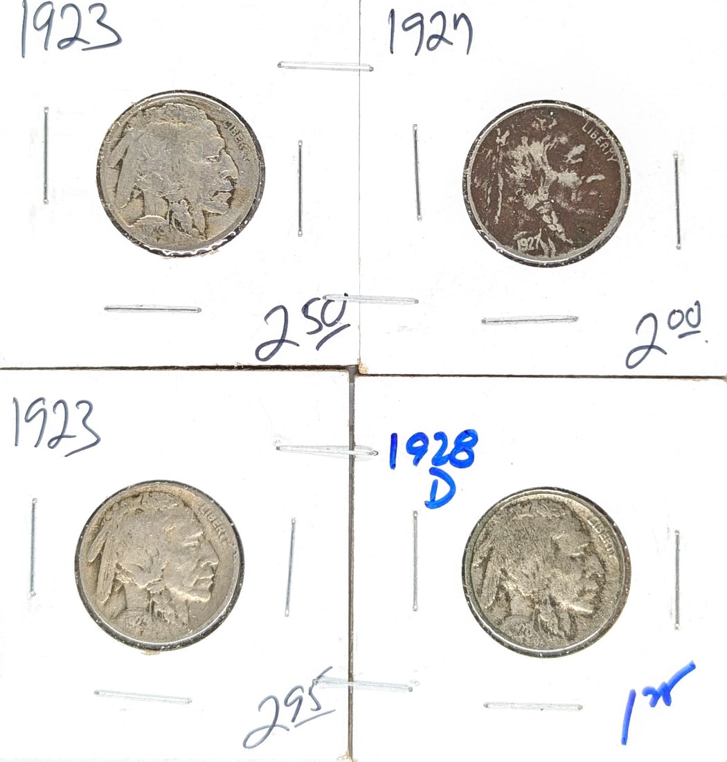 Lot of 4 Buffalo Head Nickels- 1923-1928-D (1 of 2)