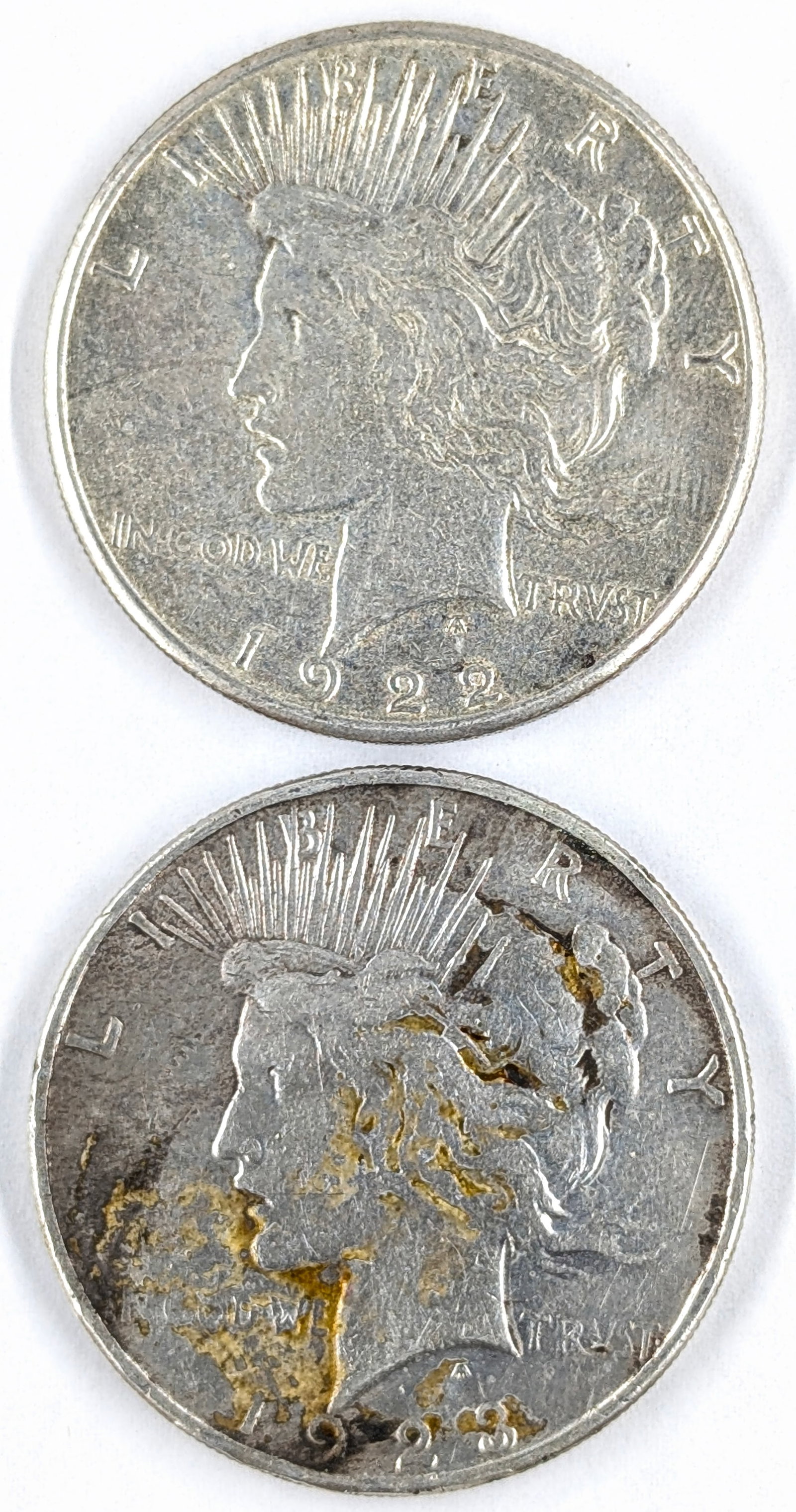 Lot of 2 Silver Peace Dollars- 1922, 1923-S (1 of 2)