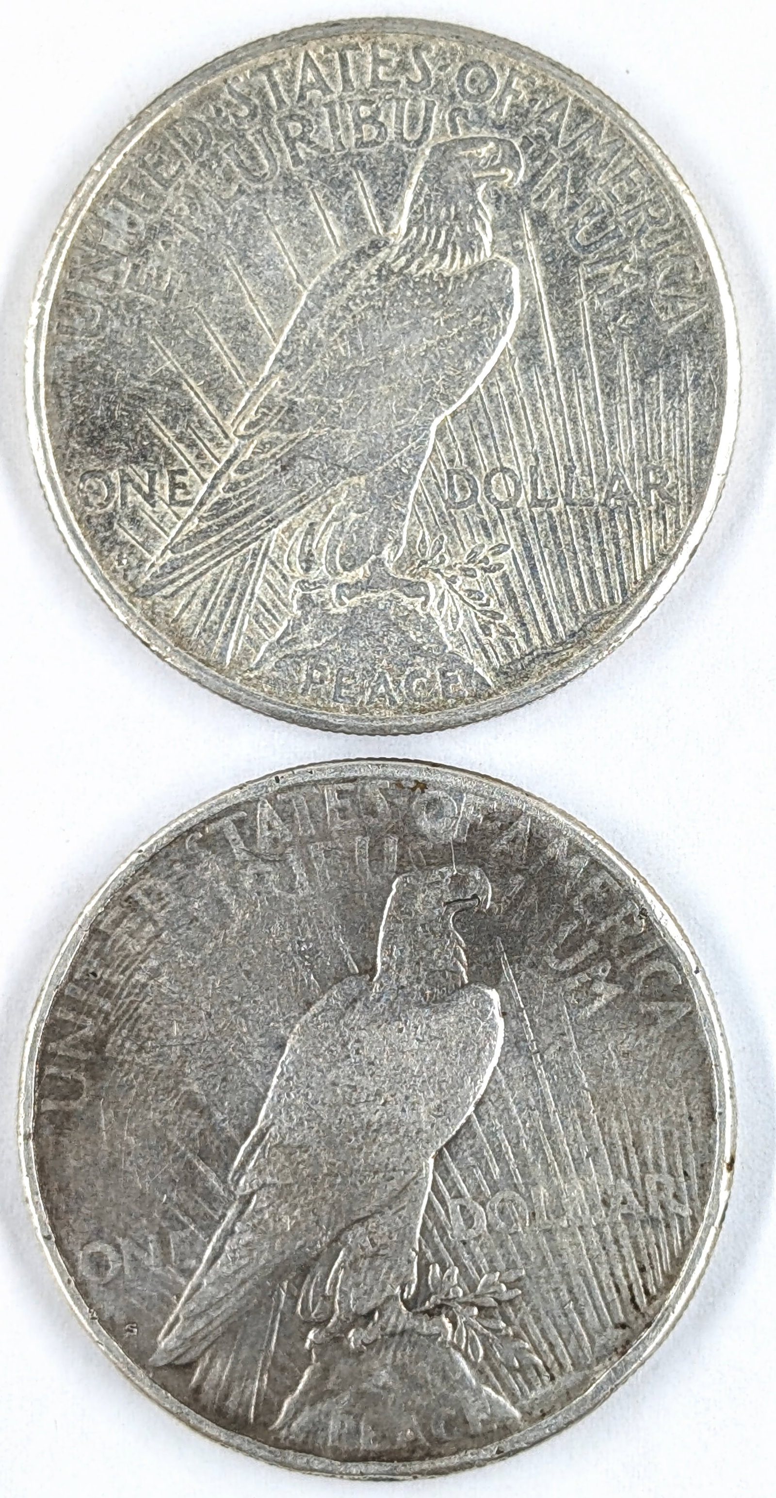 Lot of 2 Silver Peace Dollars- 1922, 1923-S - 2