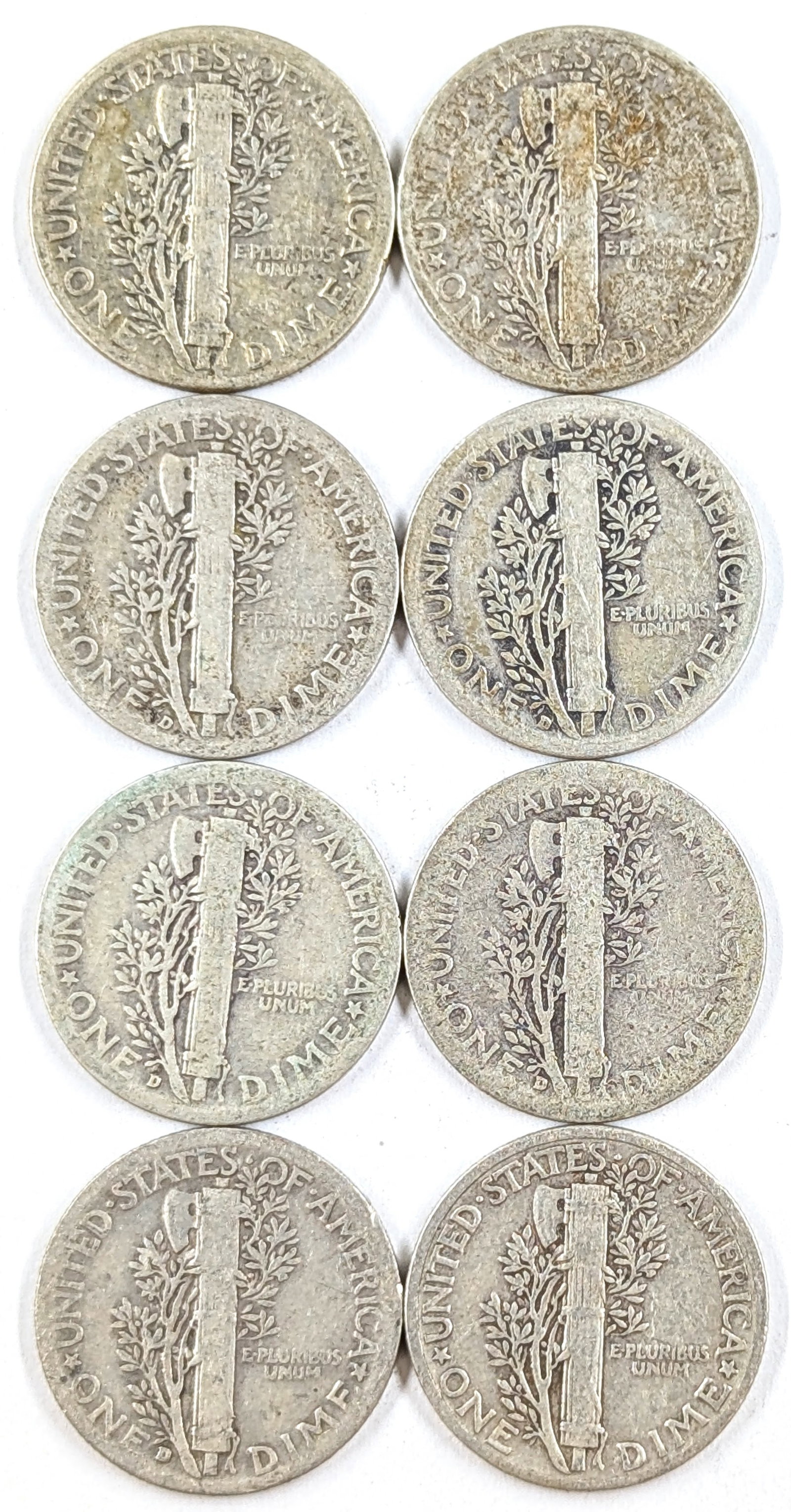 Lot of 8 Silver Mercury Dimes- 1935-1938 - 2