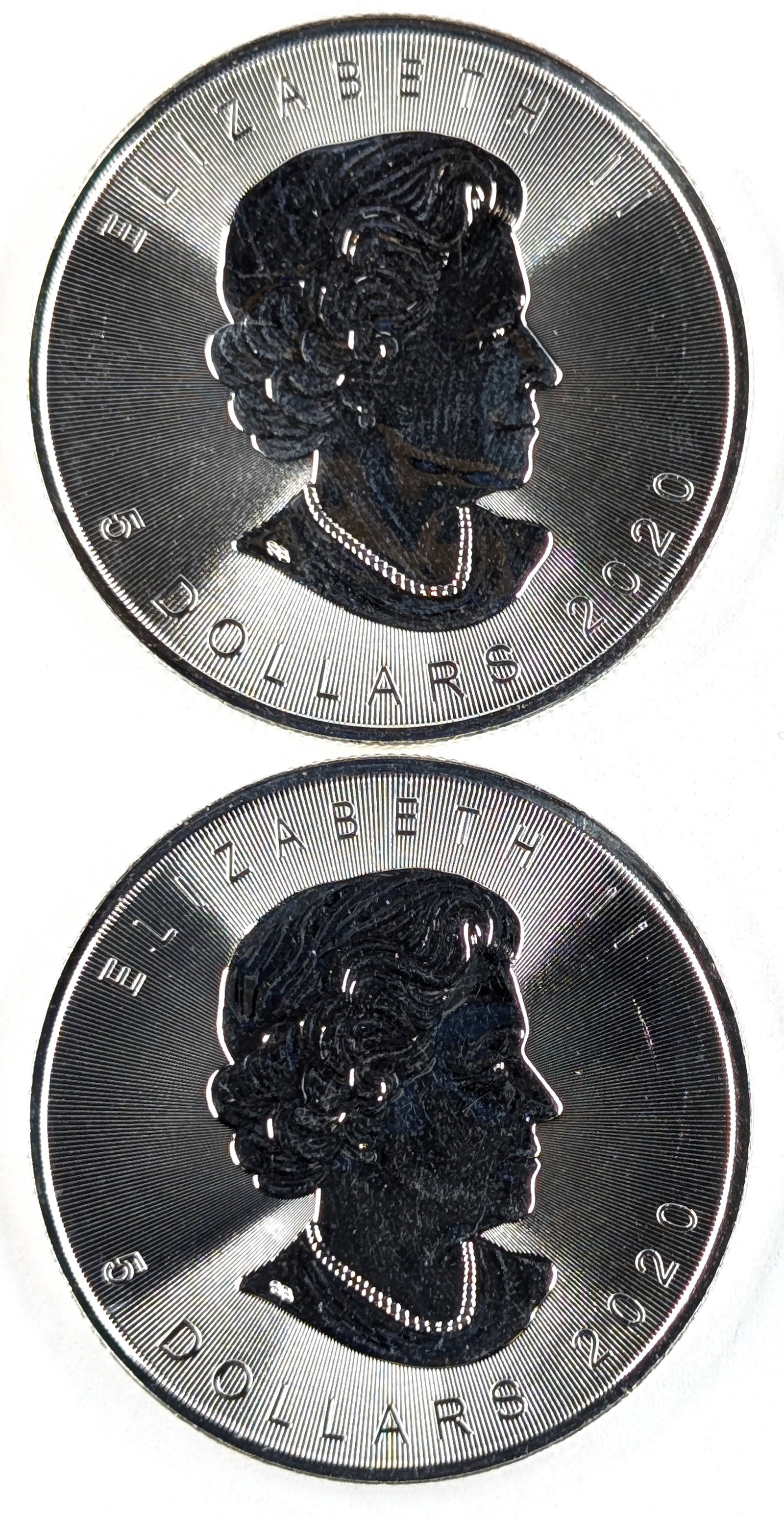 Lot of 2- 1 Ounce Fine .999 Silver Rounds- 2020 Canadian Maple Leafs: _
