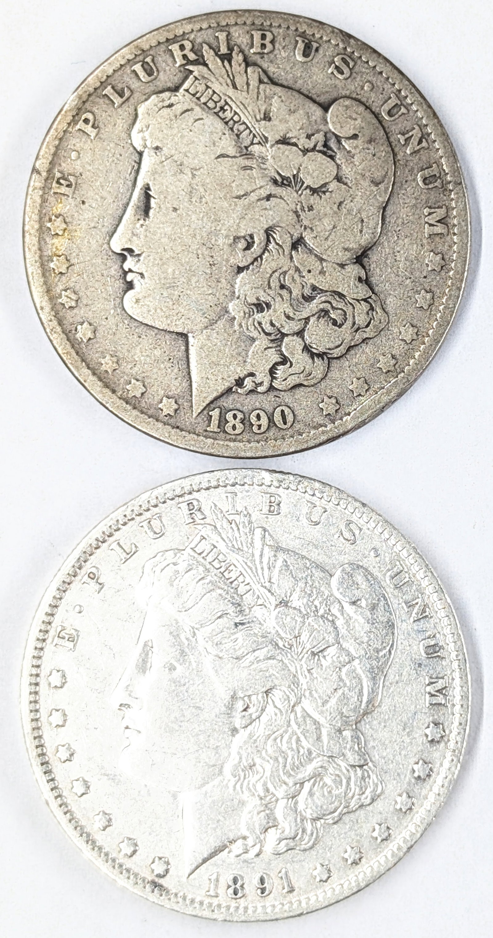 Lot of 2 Morgan Silver Dollars- 1890-O, 1891-O: _