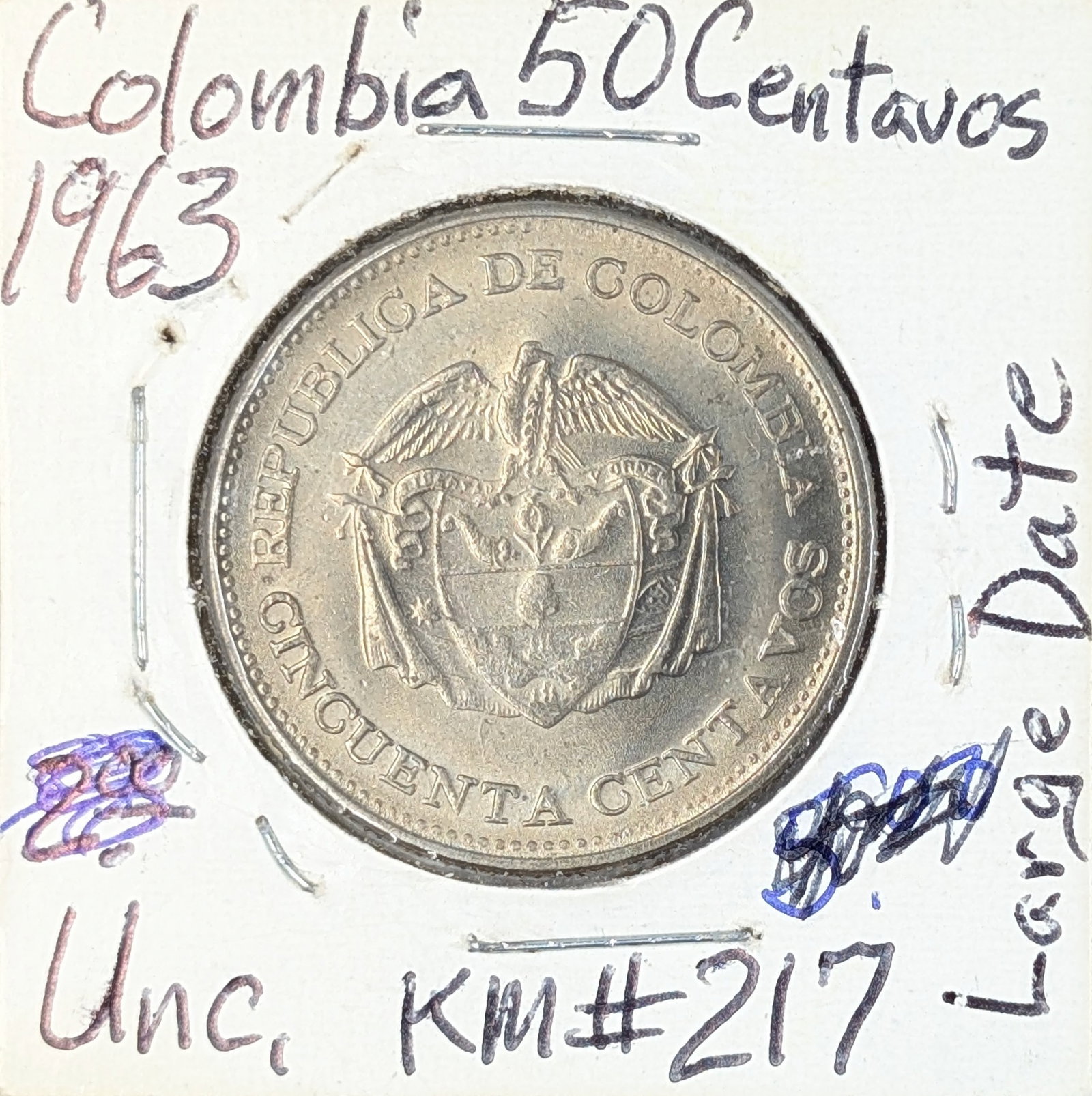 1963 Uncirculated Colombian 50 Centavos: _