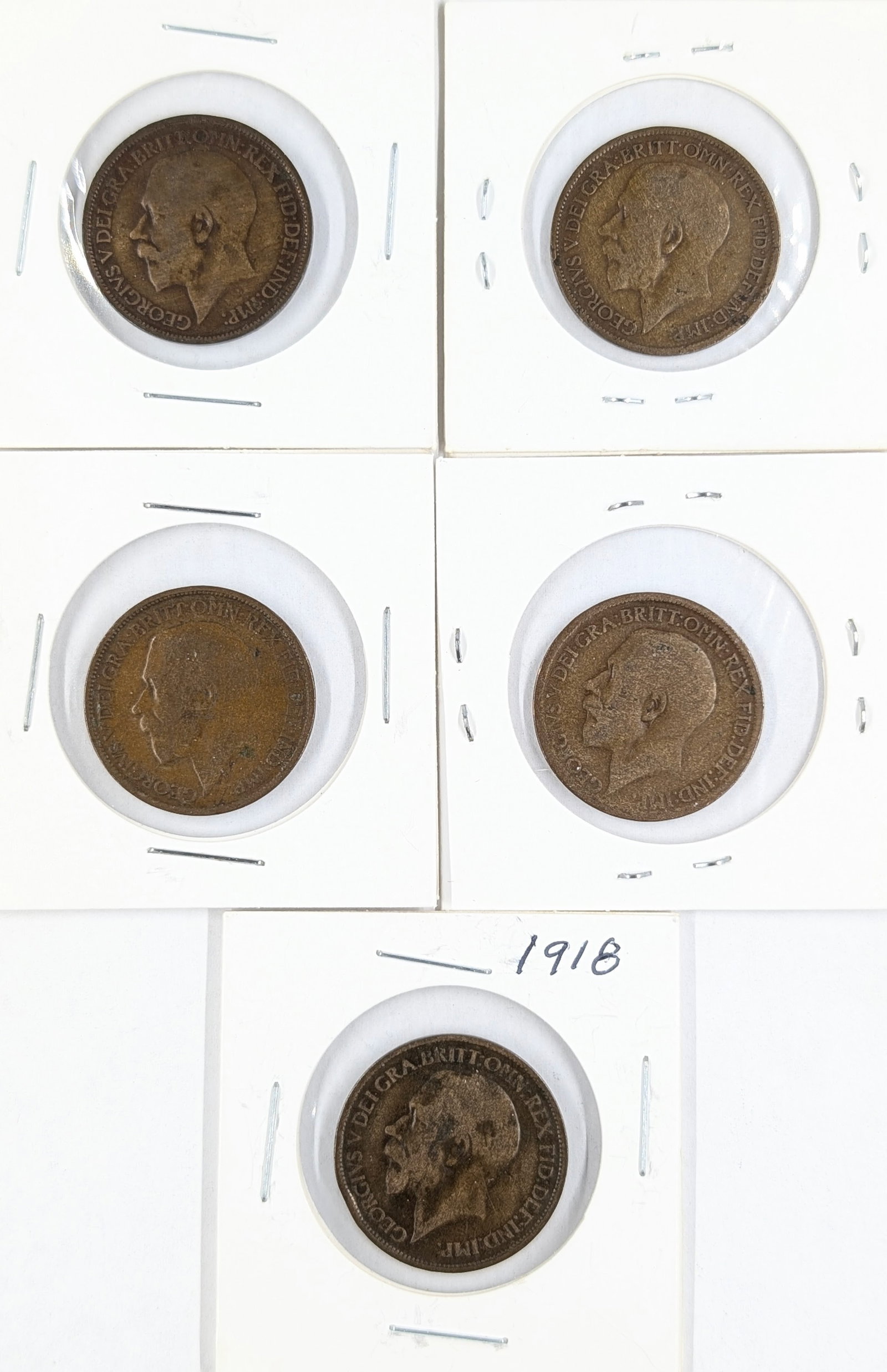 Lot of 5 Great Britain Half Pennies- 1913-1918: _