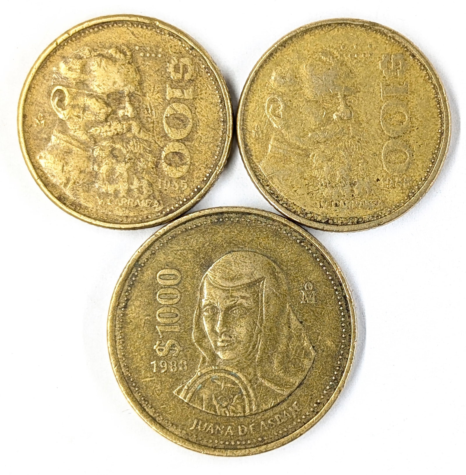 Lot of 3 Mexican Pesos- 100(2), 1000: _