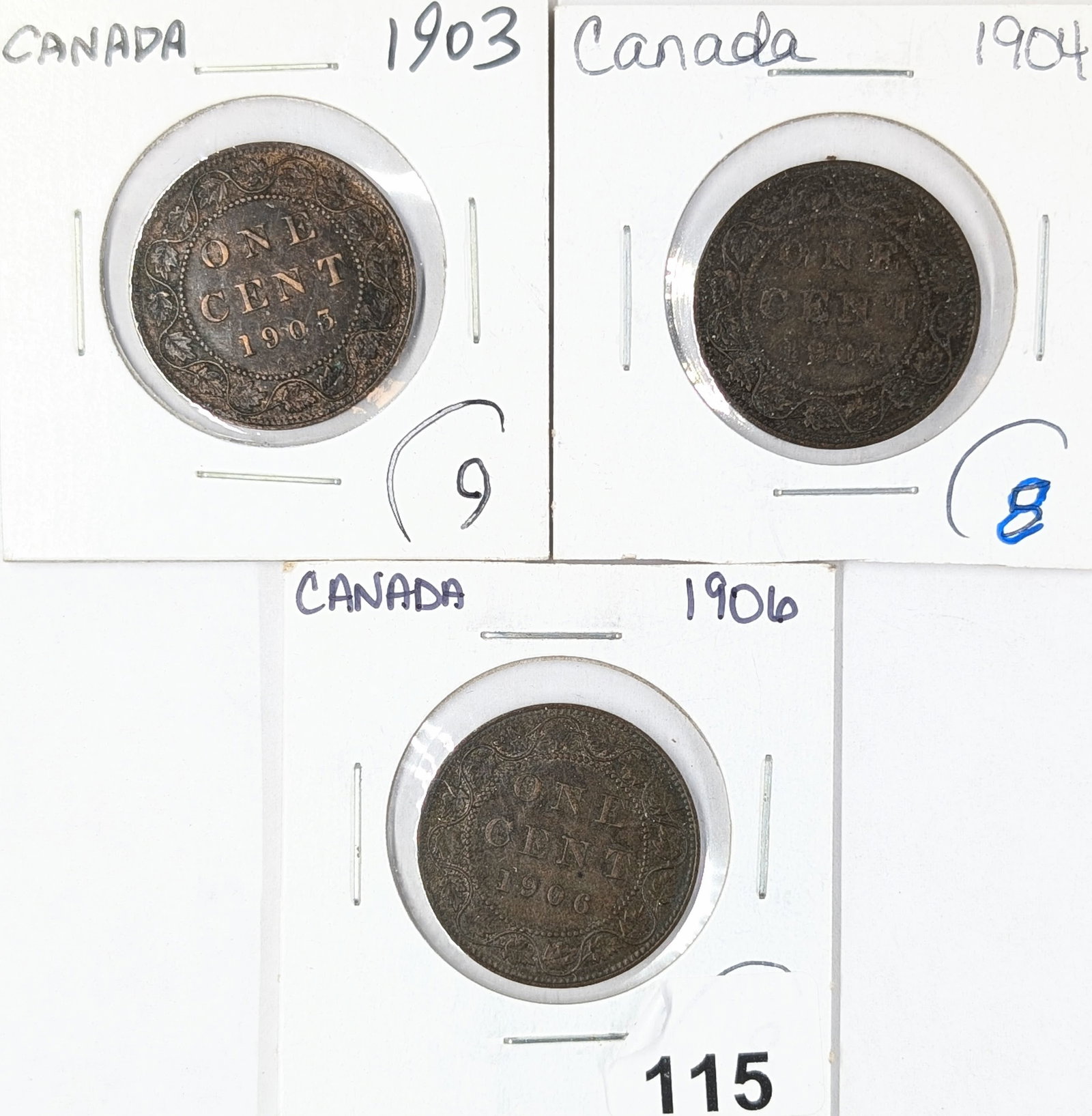 Lot of 3 Canadian Large Cents- 1903, 1904, 1906: _