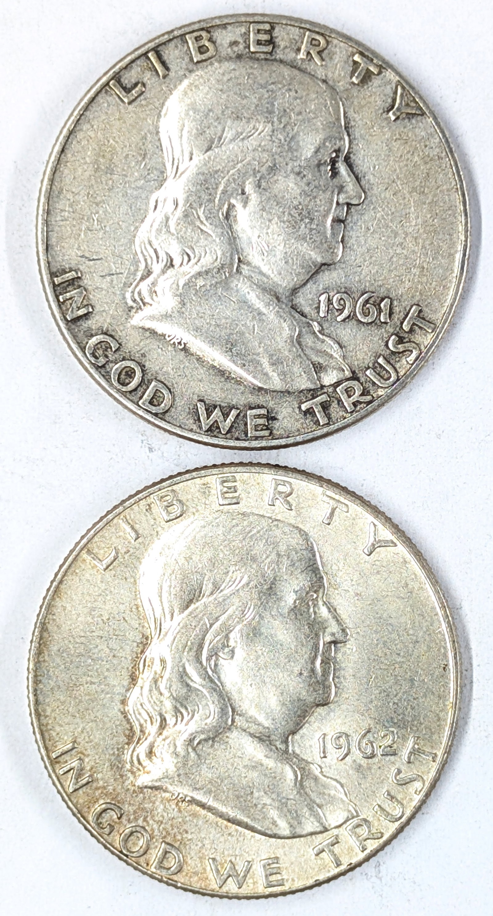 Lot of 2 Silver Franklin Half Dollars- 1961-D, 1962-D (1 of 2)