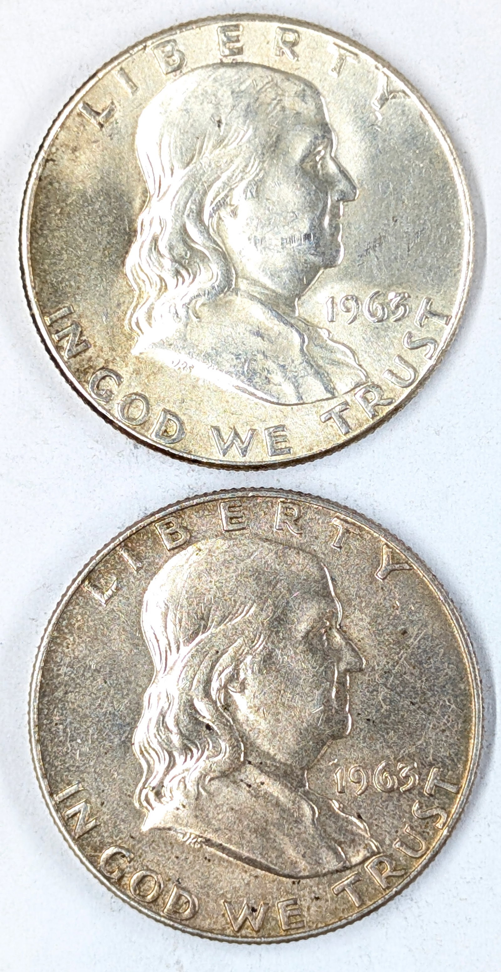Lot of 2 Silver Franklin Half Dollars-1963 P/D (1 of 2)