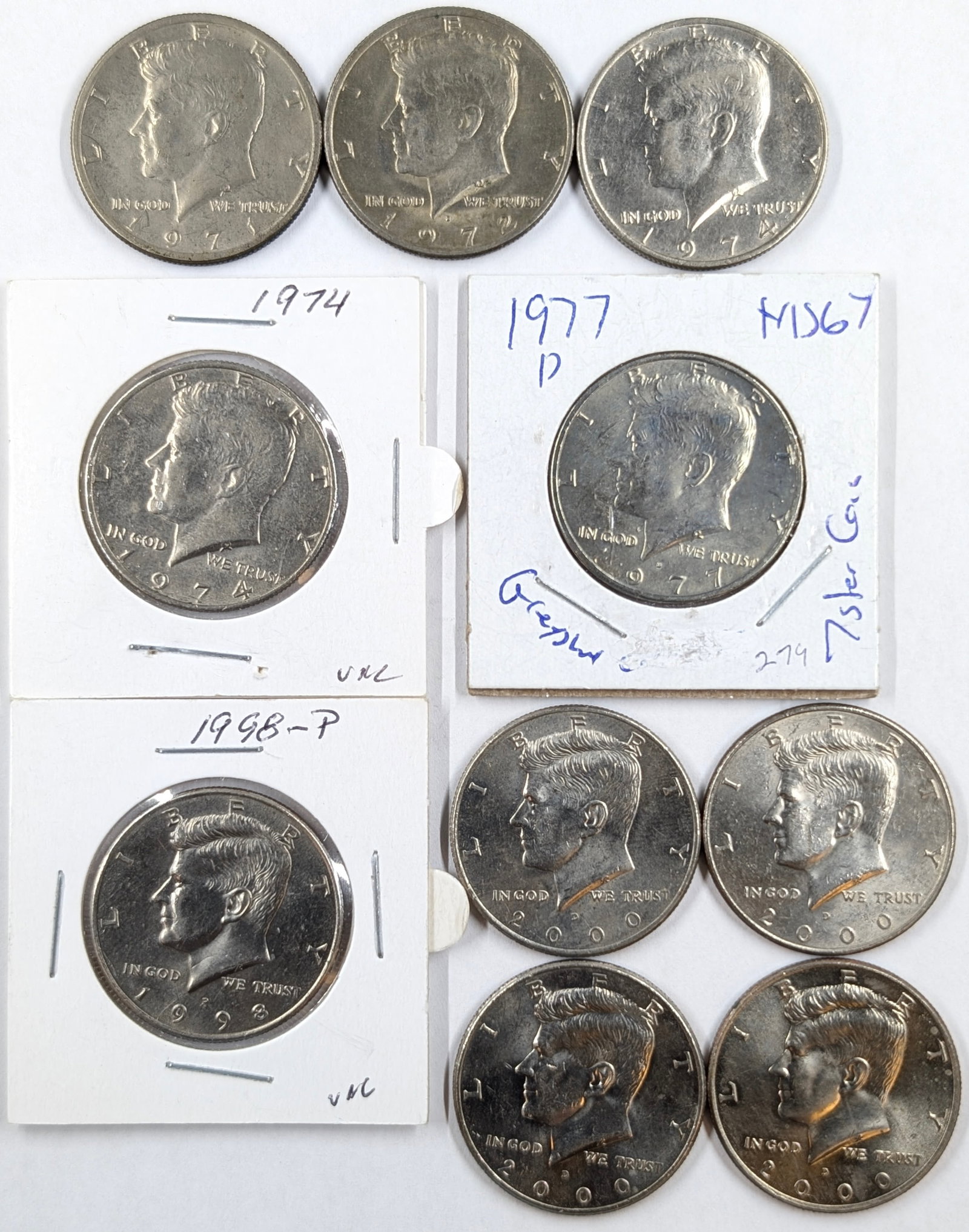 Lot of 10 John F Kennedy Half Dollars- 1971-2000: Most Uncirculated