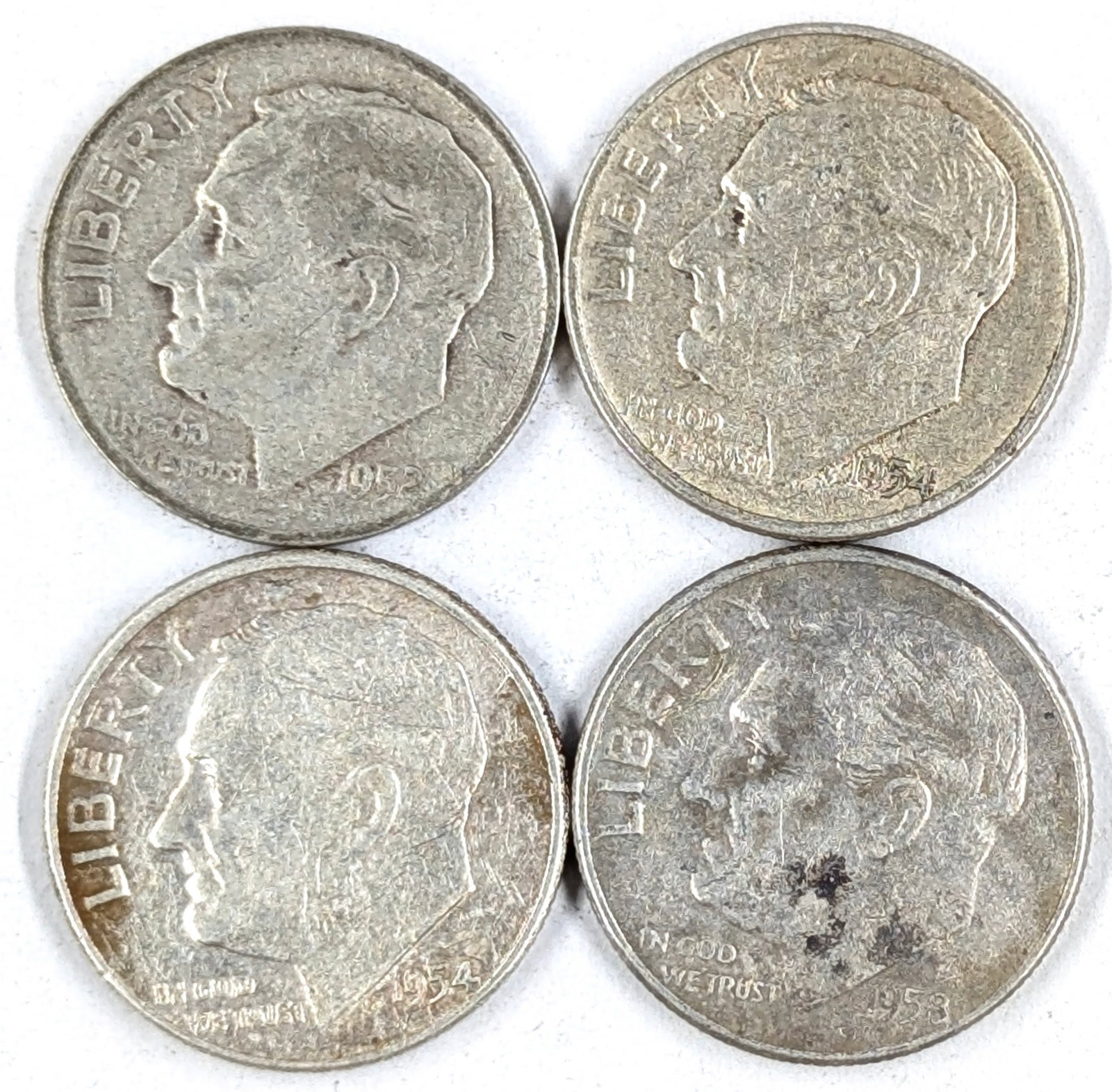 Lot of 4 Silver Roosevelt Dimes- 1952-1954: _