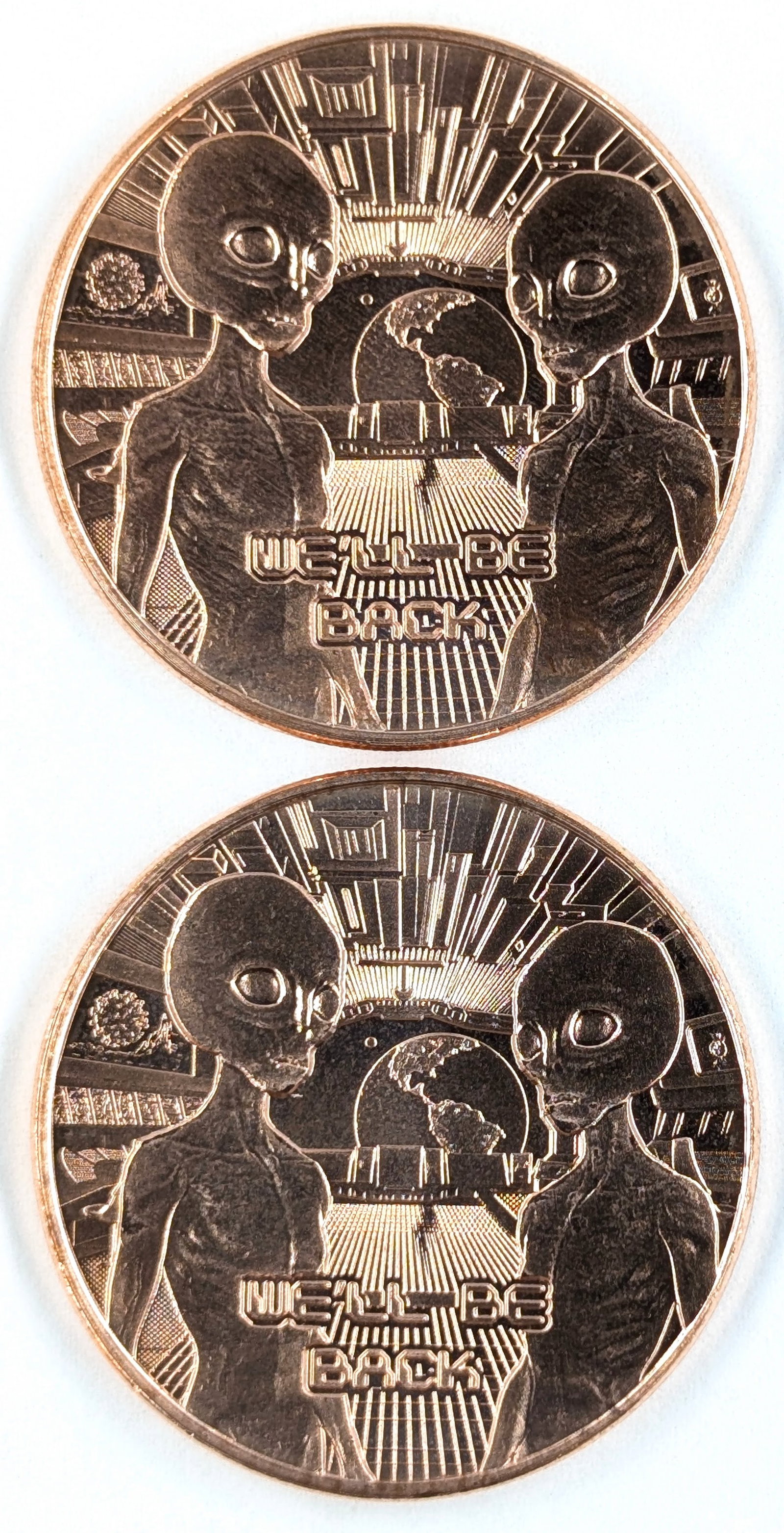 Lot of 2 -1 Ounce Fine .999 Copper Rounds- Aliens: _