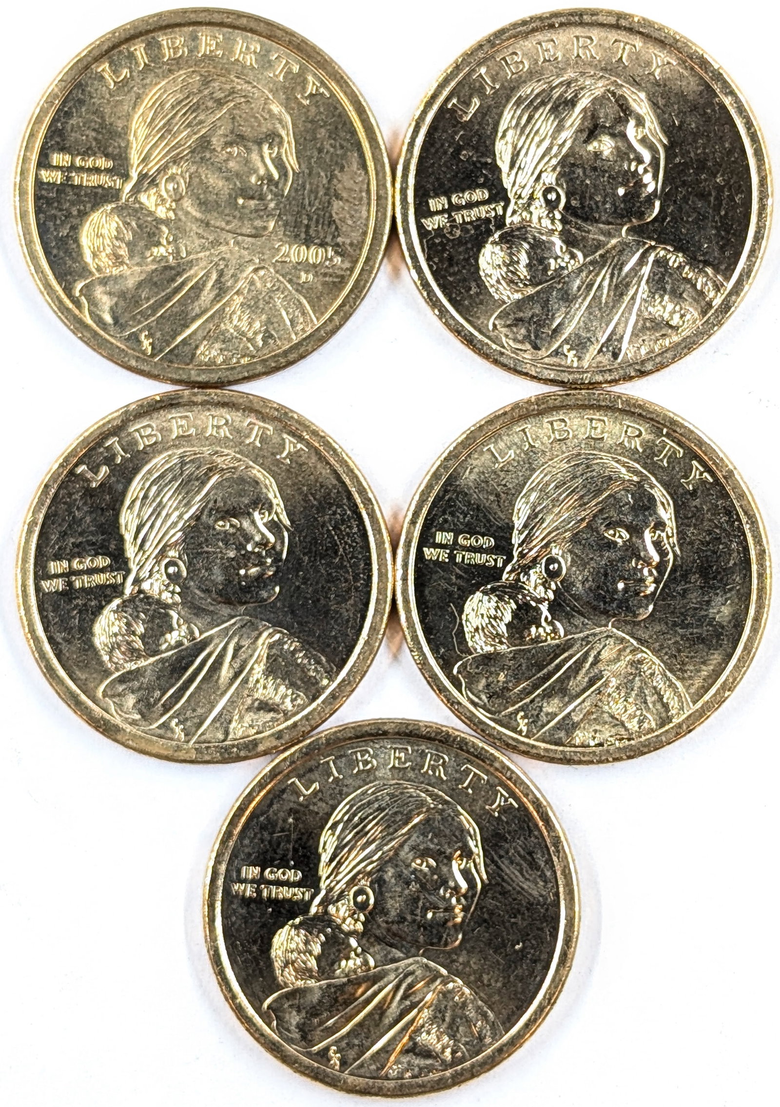 Lot of 5 Sacagawea Dollars- 2005-2011: Most Uncirculated