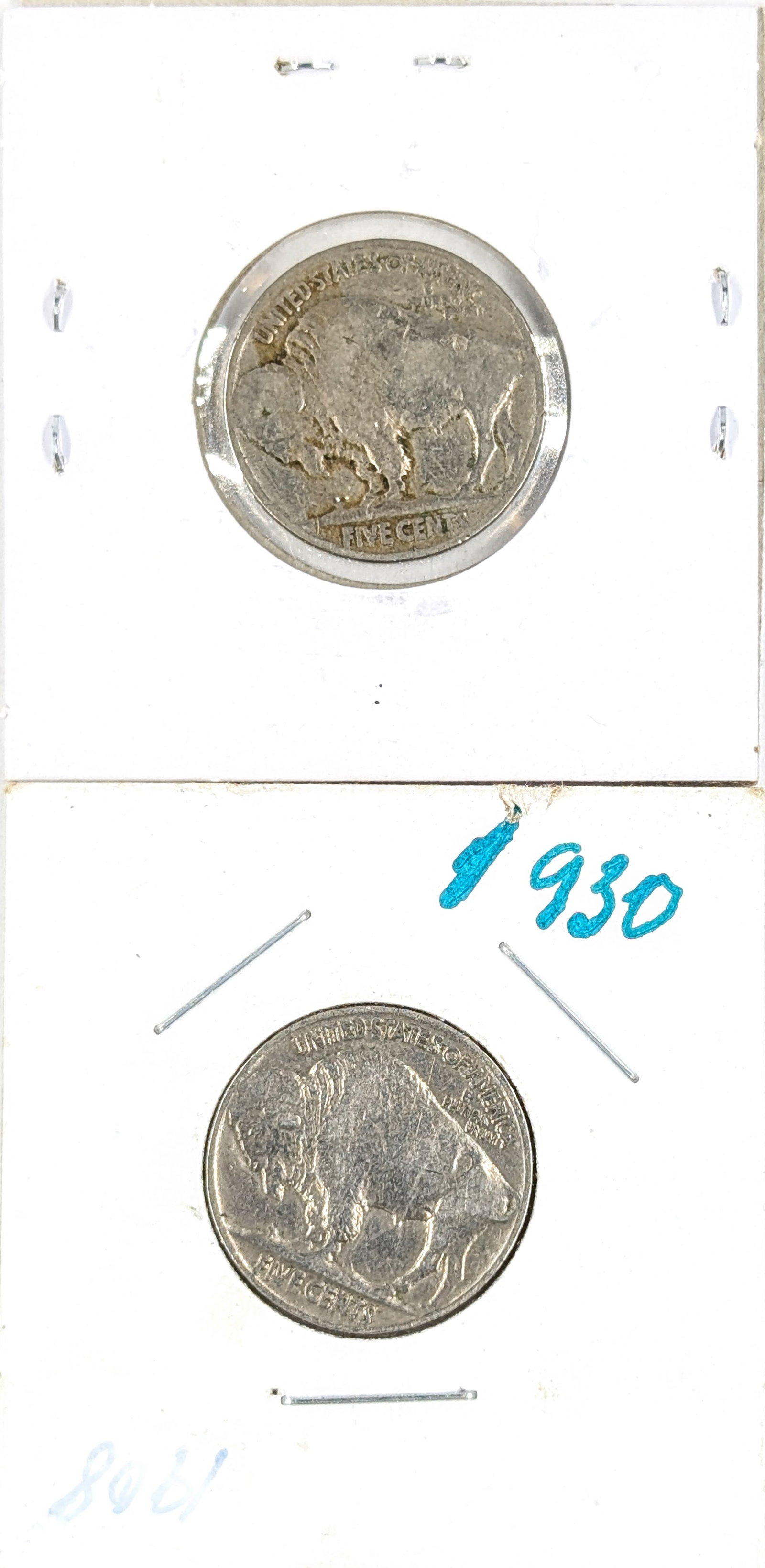 Lot of 2 Buffalo Head Nickels- 1929, 1930 - 2