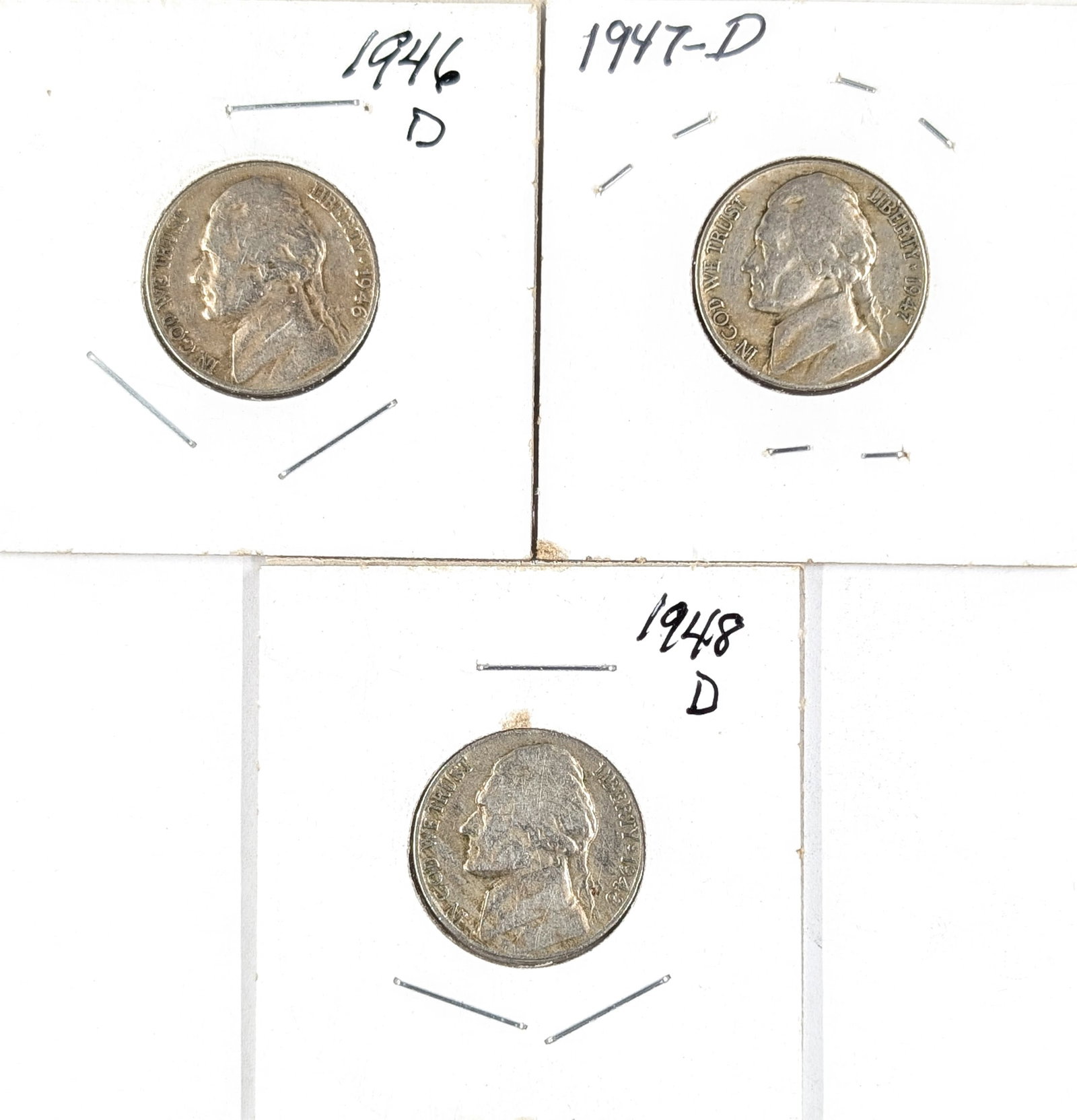 Lot of 3 Jefferson Nickels- 1946-D, 1947-D, 1948-D (1 of 2)