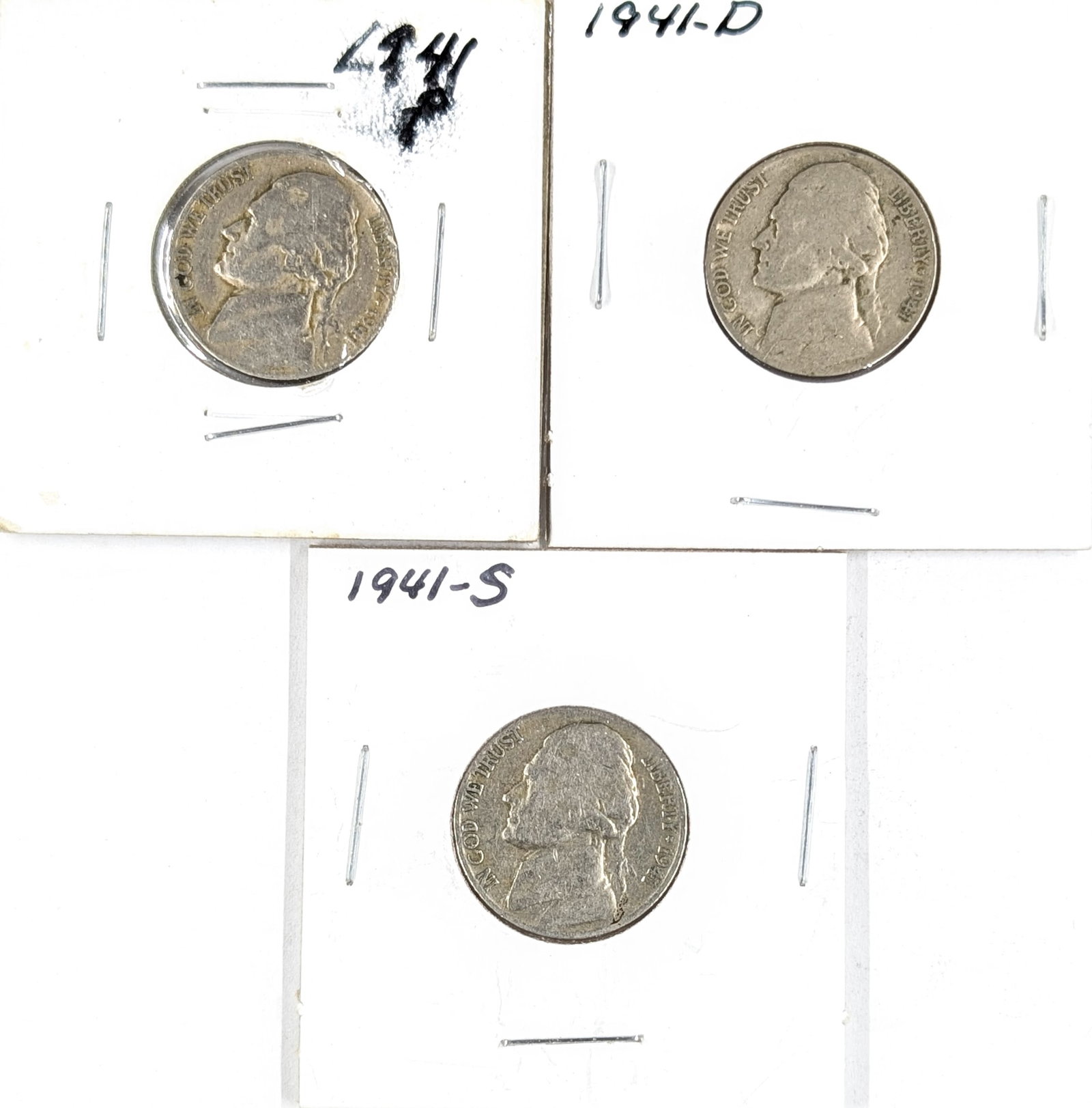 Lot of 3 Jefferson Nickels- 1941 P/D/S: _