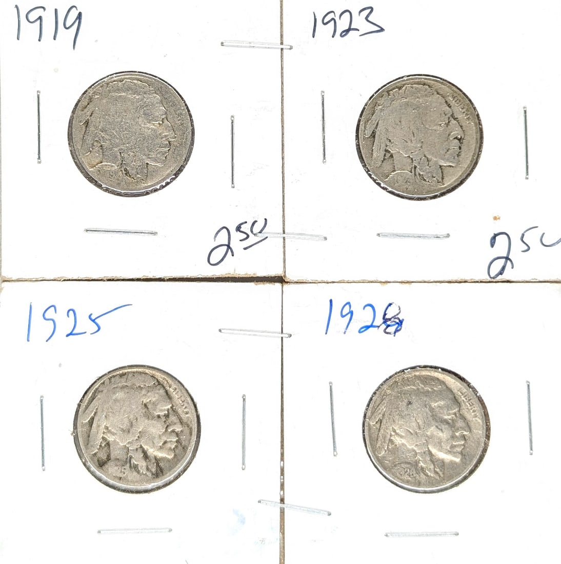 Lot of 4 Buffalo Head Nickels- 1919-1928: _