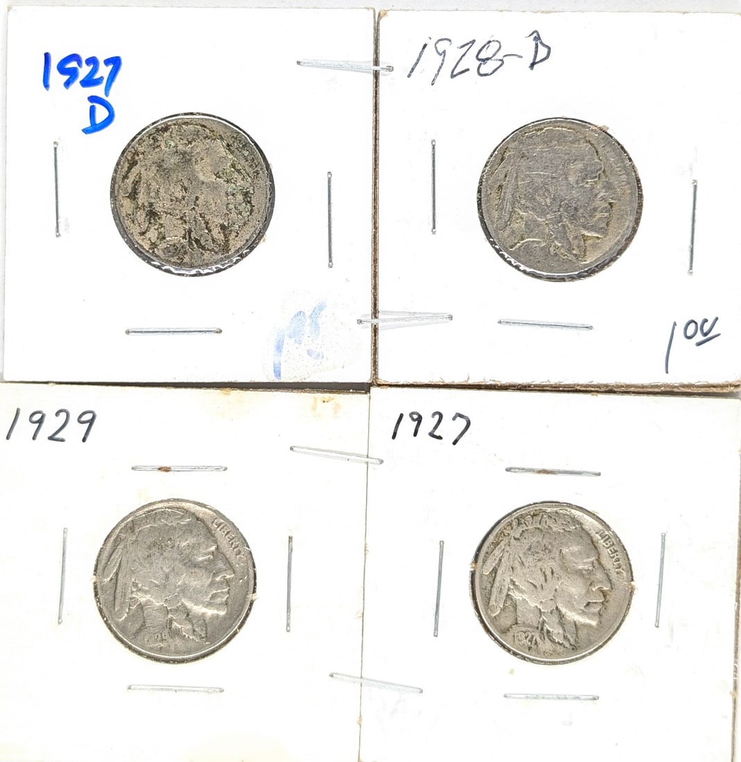 Lot of 4 Buffalo Head Nickels- 1927-1929 (1 of 2)