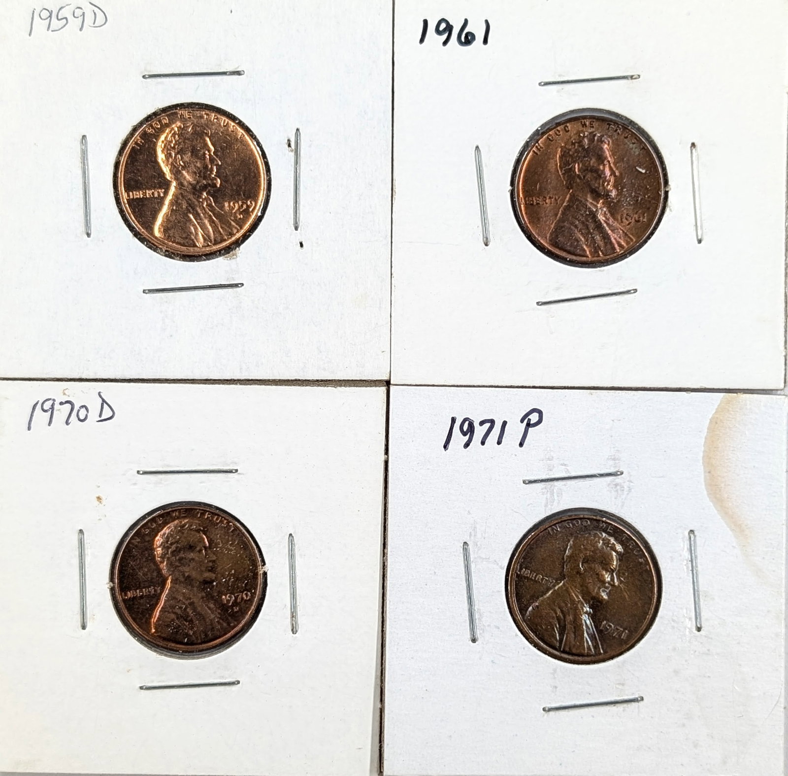 Lot of 4 Uncirculated Lincoln Cents- 1959-1971: Great Color!