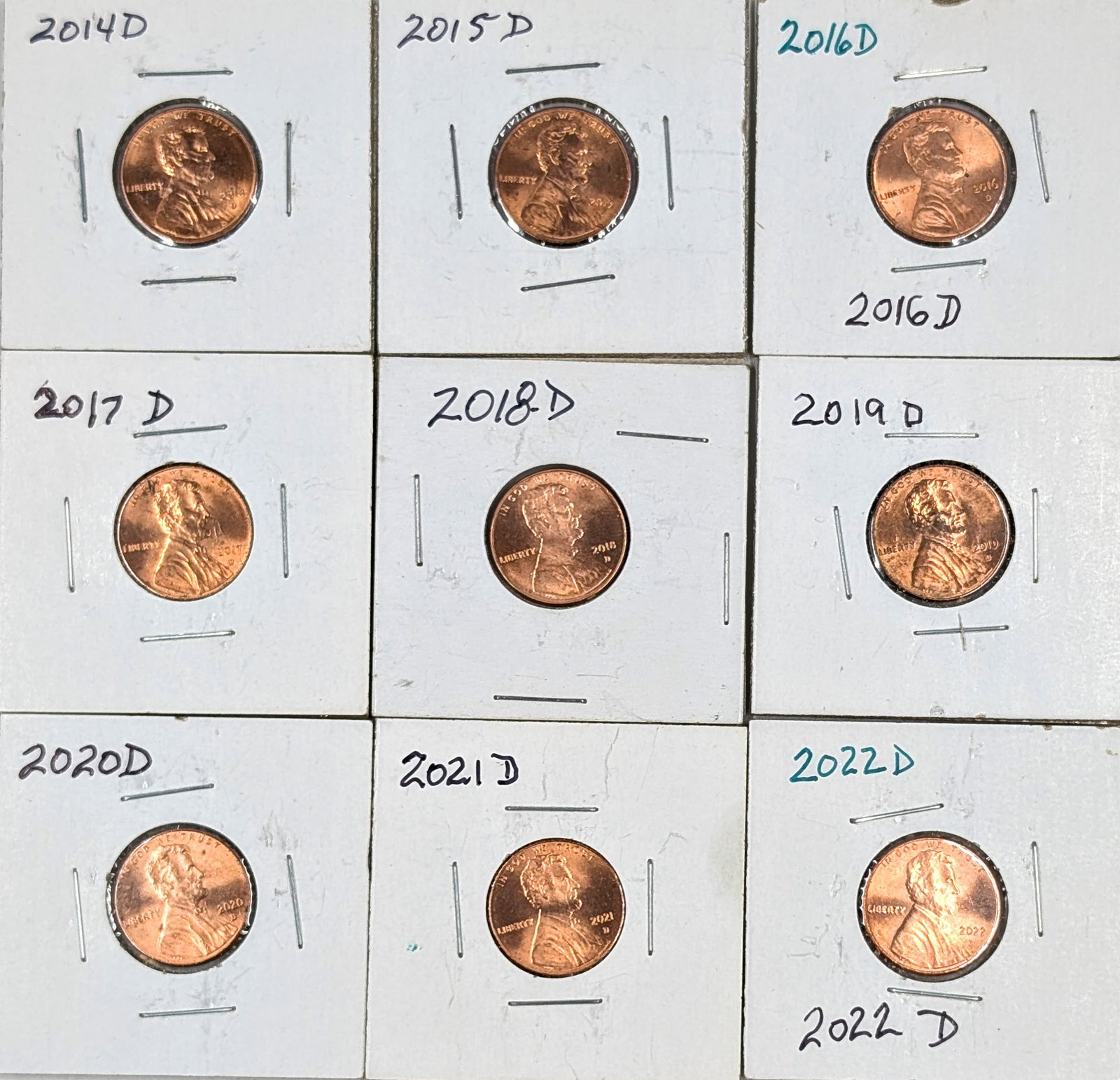 Lot of 9 Lincoln Cents- 2014-2022: _
