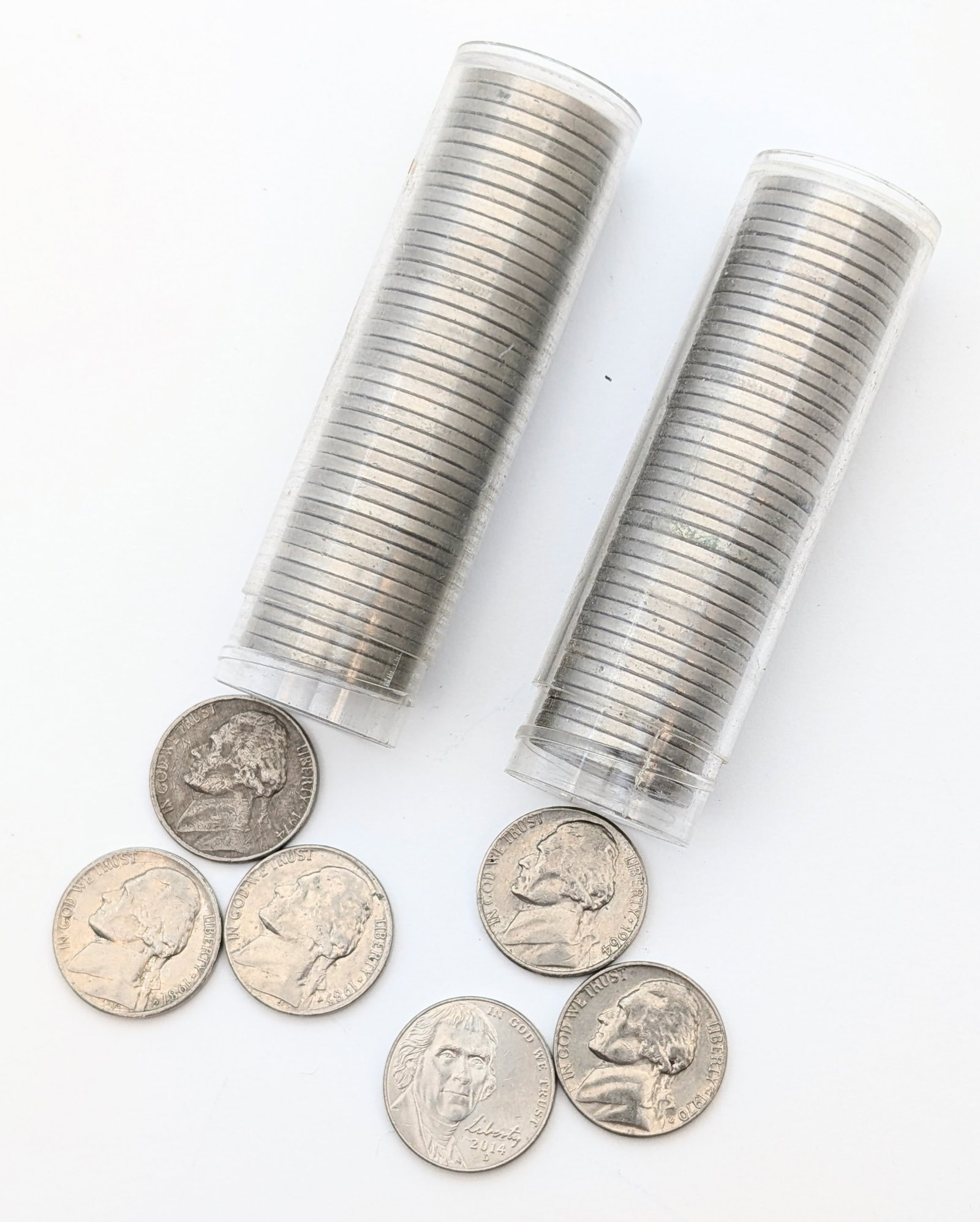 Lot of 2 Tubes of 40(each) Jefferson Nickels- Mixed Dates: Some Uncirculated