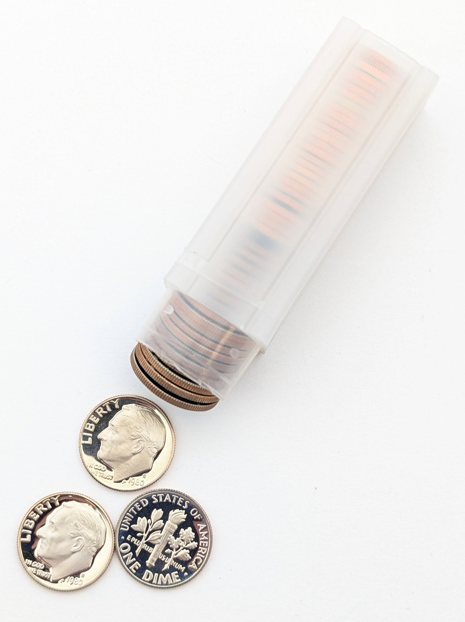 Tube of 50- 1980-S Proof Roosevelt Dimes: Coin