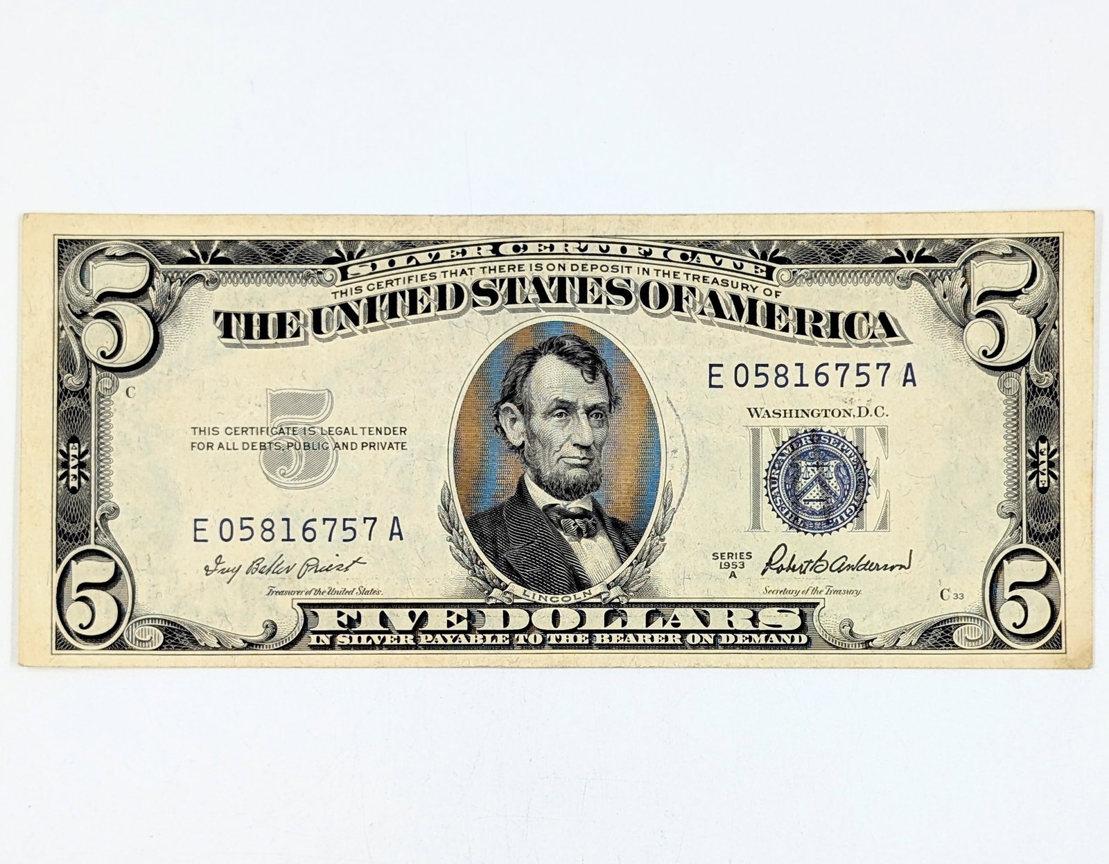 1953 A $5 Note - Silver Certificate (1 of 2)