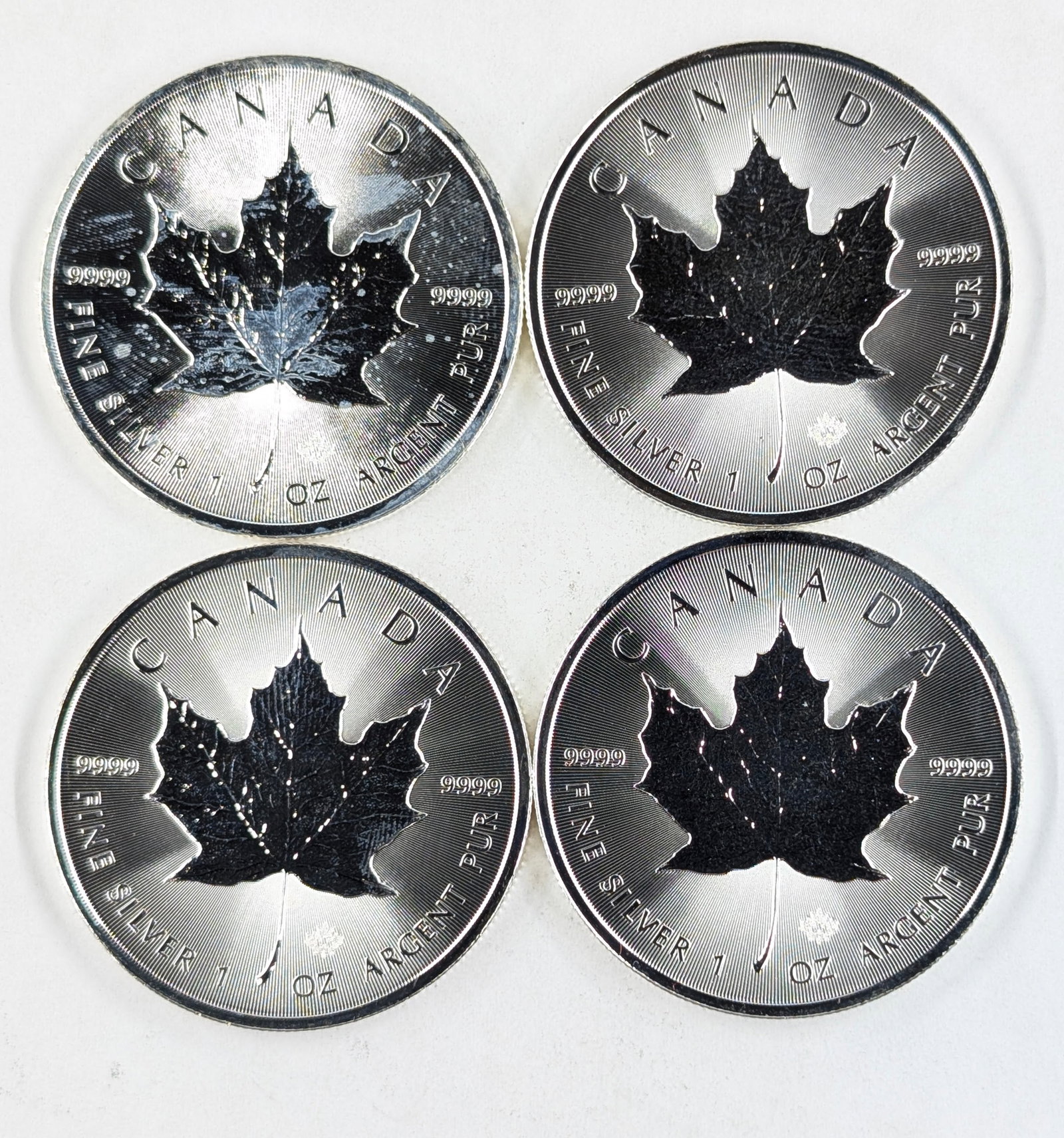 Lot of 4 1 Ounce Fine .999 Silver Rounds- 2017-2020 Canadian Maple Leafs - 2