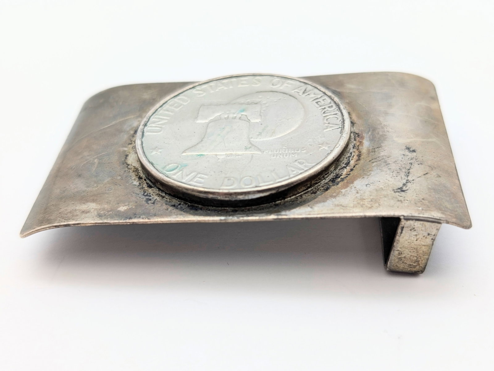 Sterling Silver Belt Buckle Featuring a Bicentennial Eisenhower Dollar Coin - 2