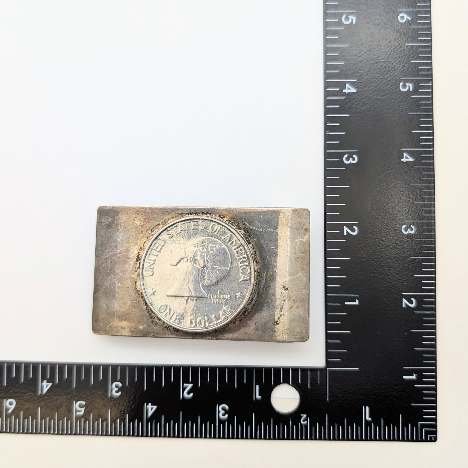 Sterling Silver Belt Buckle Featuring a Bicentennial Eisenhower Dollar Coin - 5