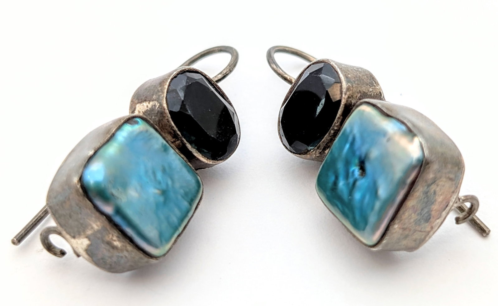 Lot of 2 Vintage Sterling Silver Earrings- Blue Stone, Pink Stone - 5
