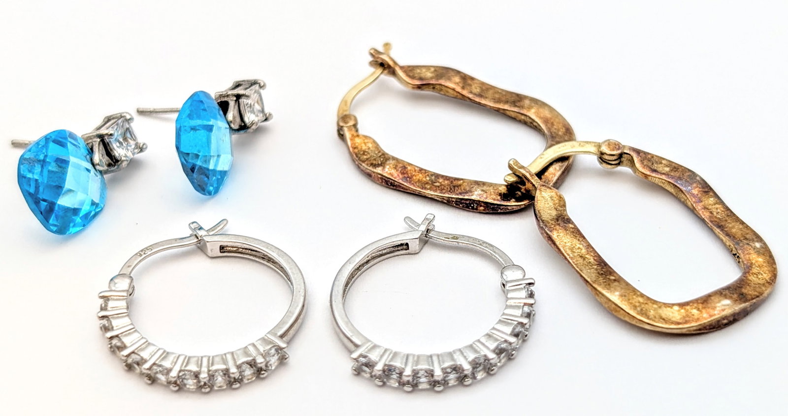 Lot of 2 Vintage Sterling Silver Earrings- Blue Stone, Hoopes: Jewelry