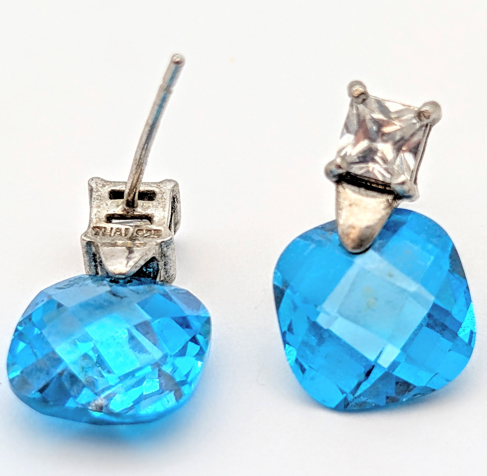 Lot of 2 Vintage Sterling Silver Earrings- Blue Stone, Hoopes - 4