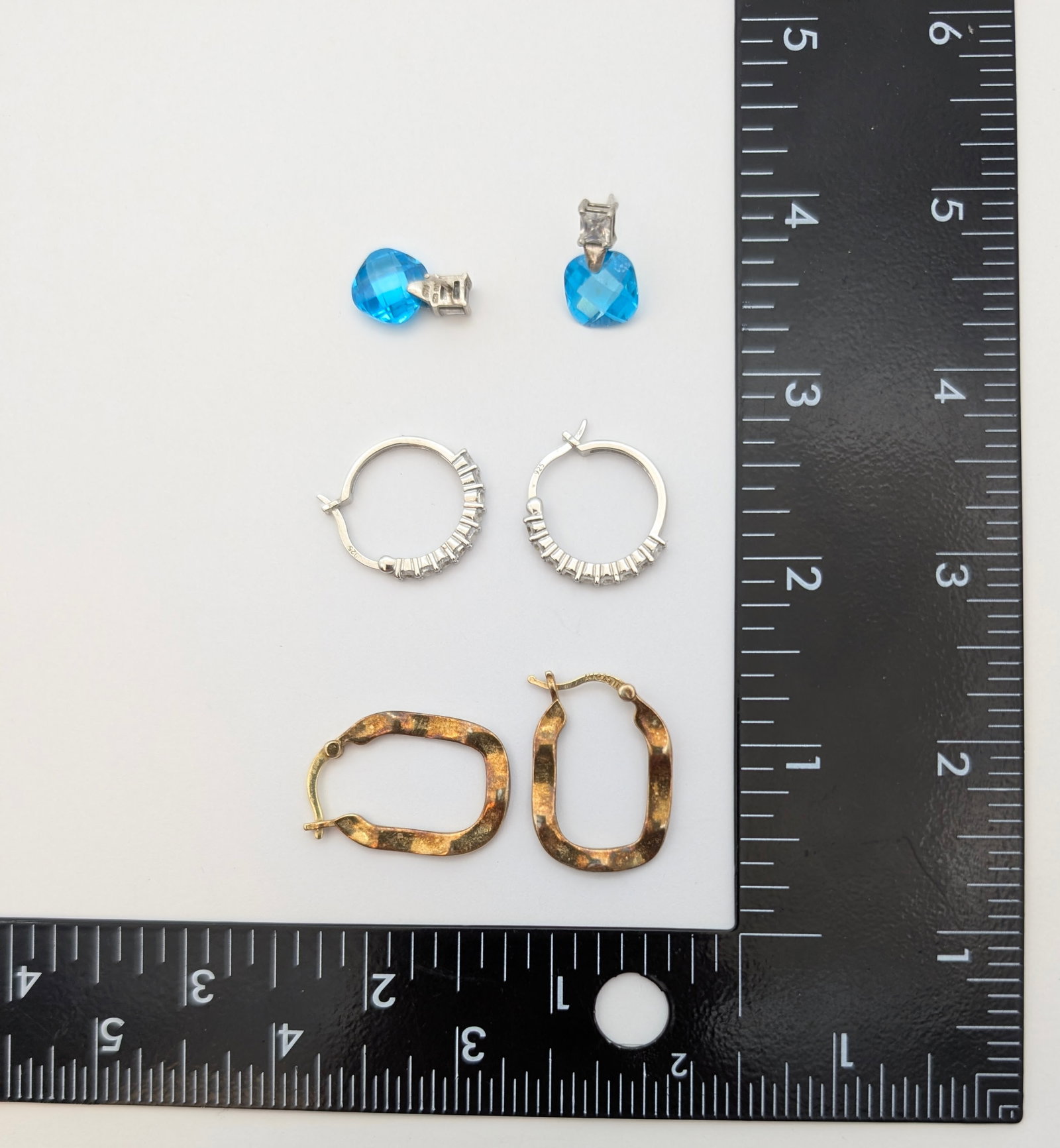 Lot of 2 Vintage Sterling Silver Earrings- Blue Stone, Hoopes - 8