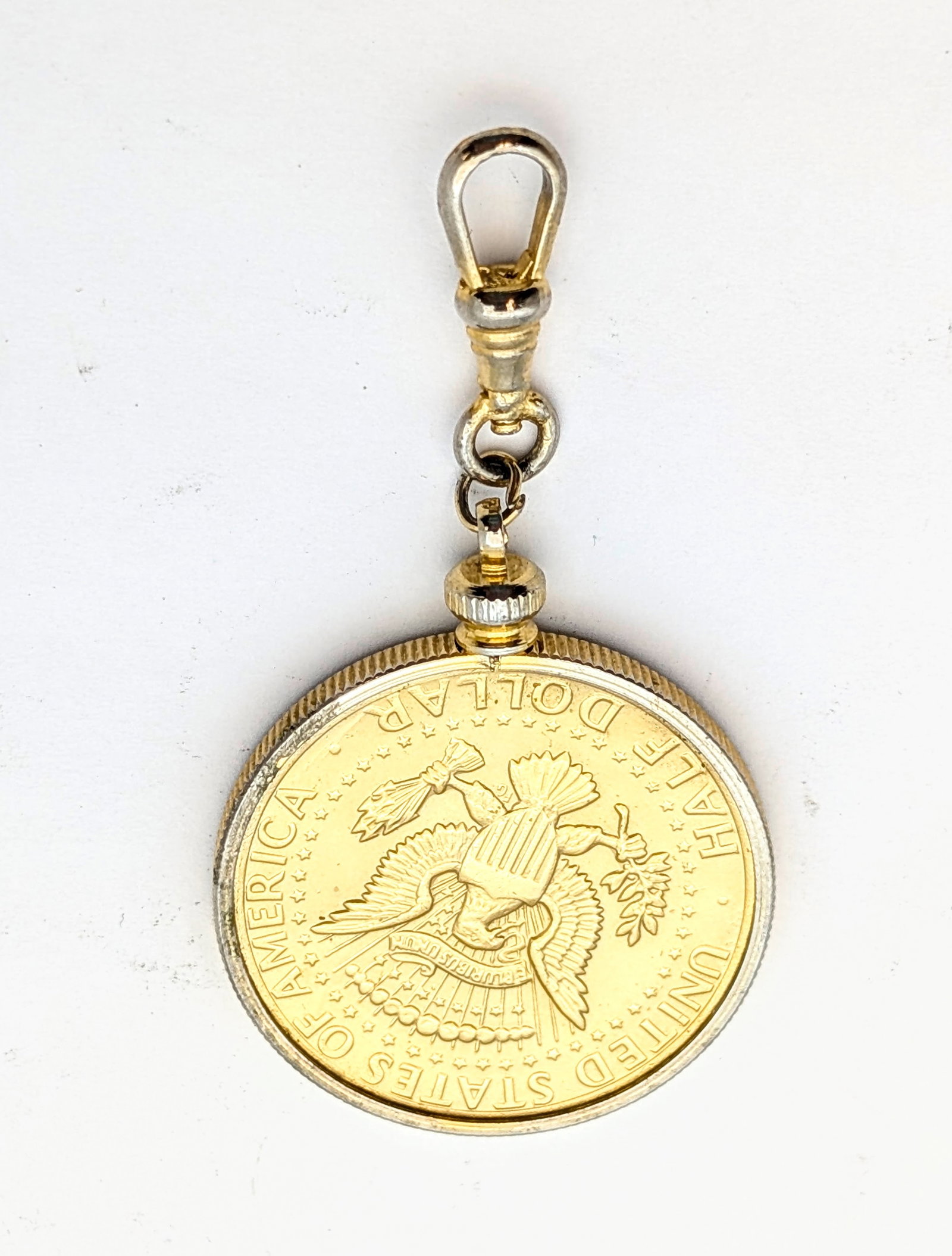Gold Toned 1973 John F. Kennedy Half Dollar Key Chain - 2