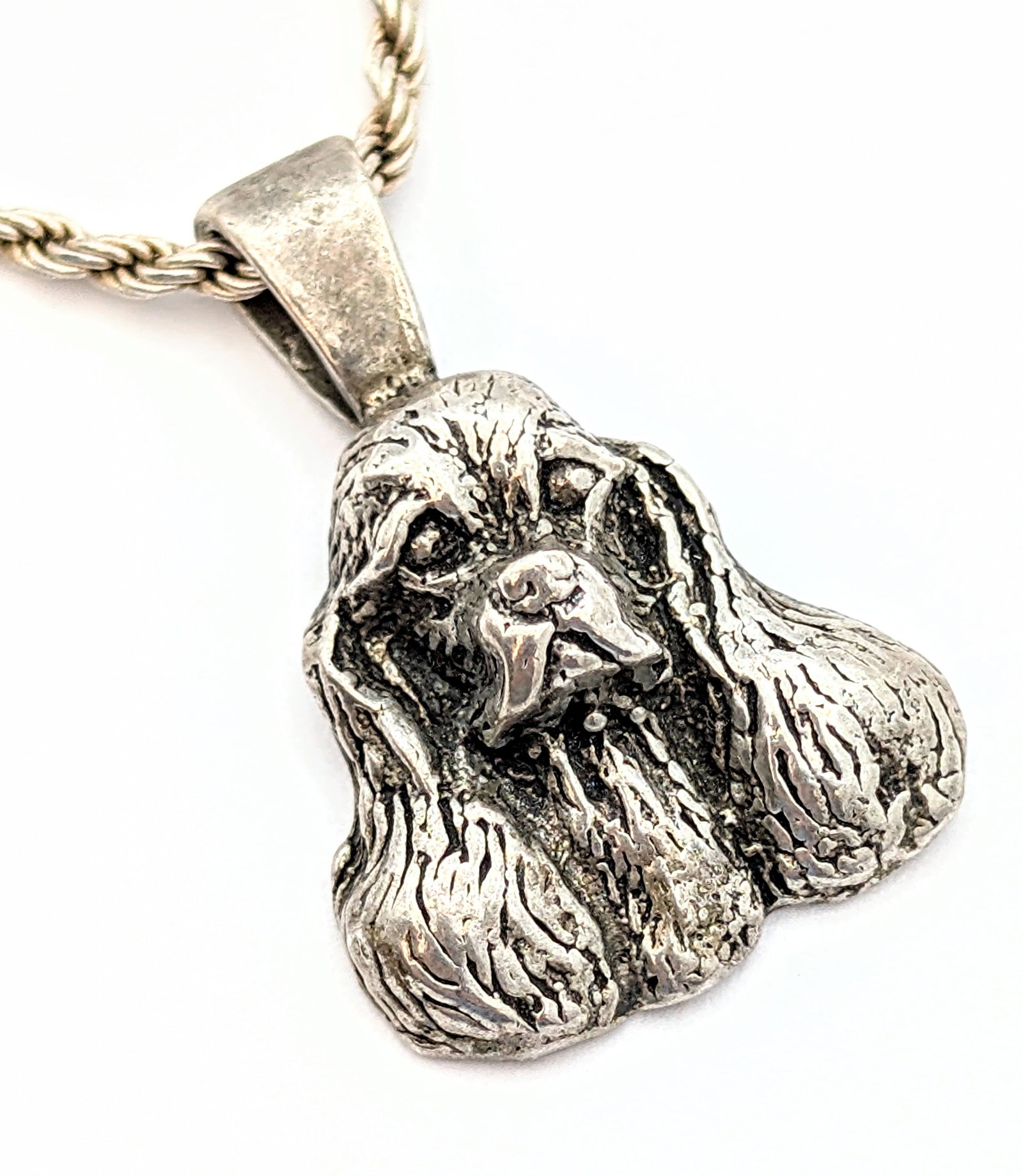 Vintage Sterling Silver Ladies Necklace w/ Spaniel Pendant - 2