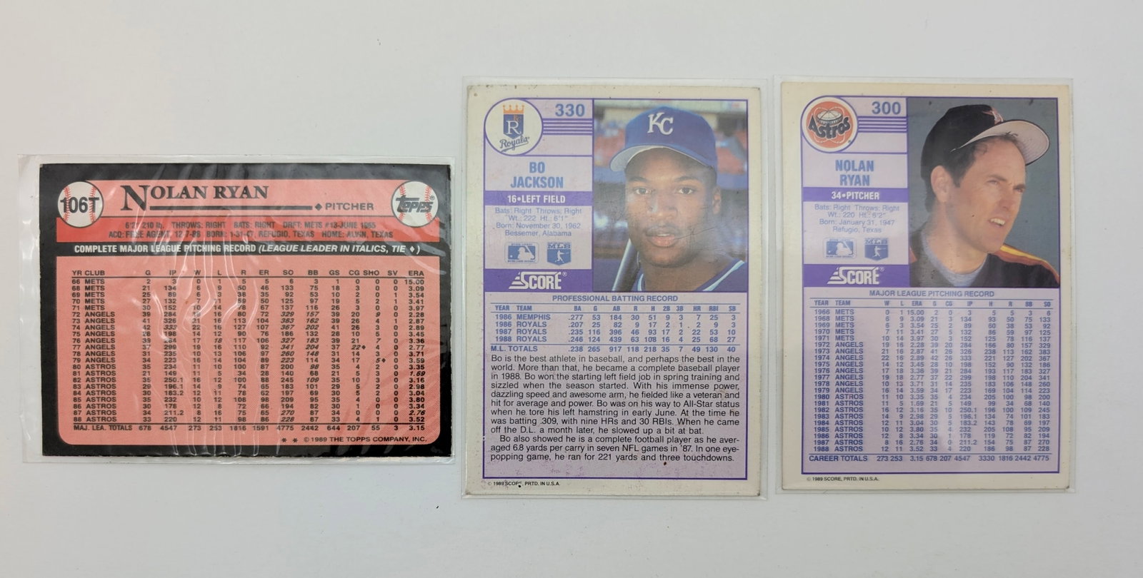 Lot of 6 MLB Trading Cards- Nolan Ryan, Bo Jackson, Darryl Strawberry, Ken Griffey - 2