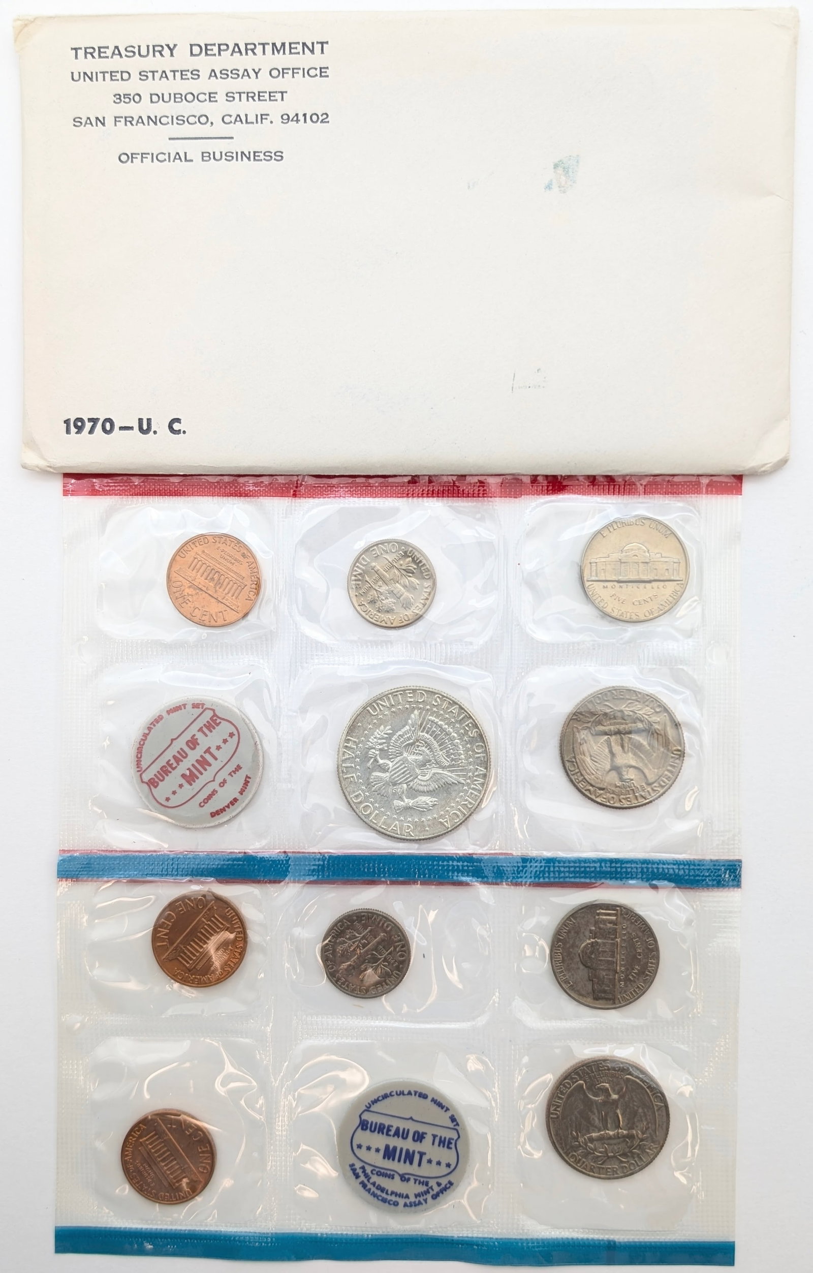 1970 US Mint Uncirculated Coin Set w/ Silver JFK Half - 2