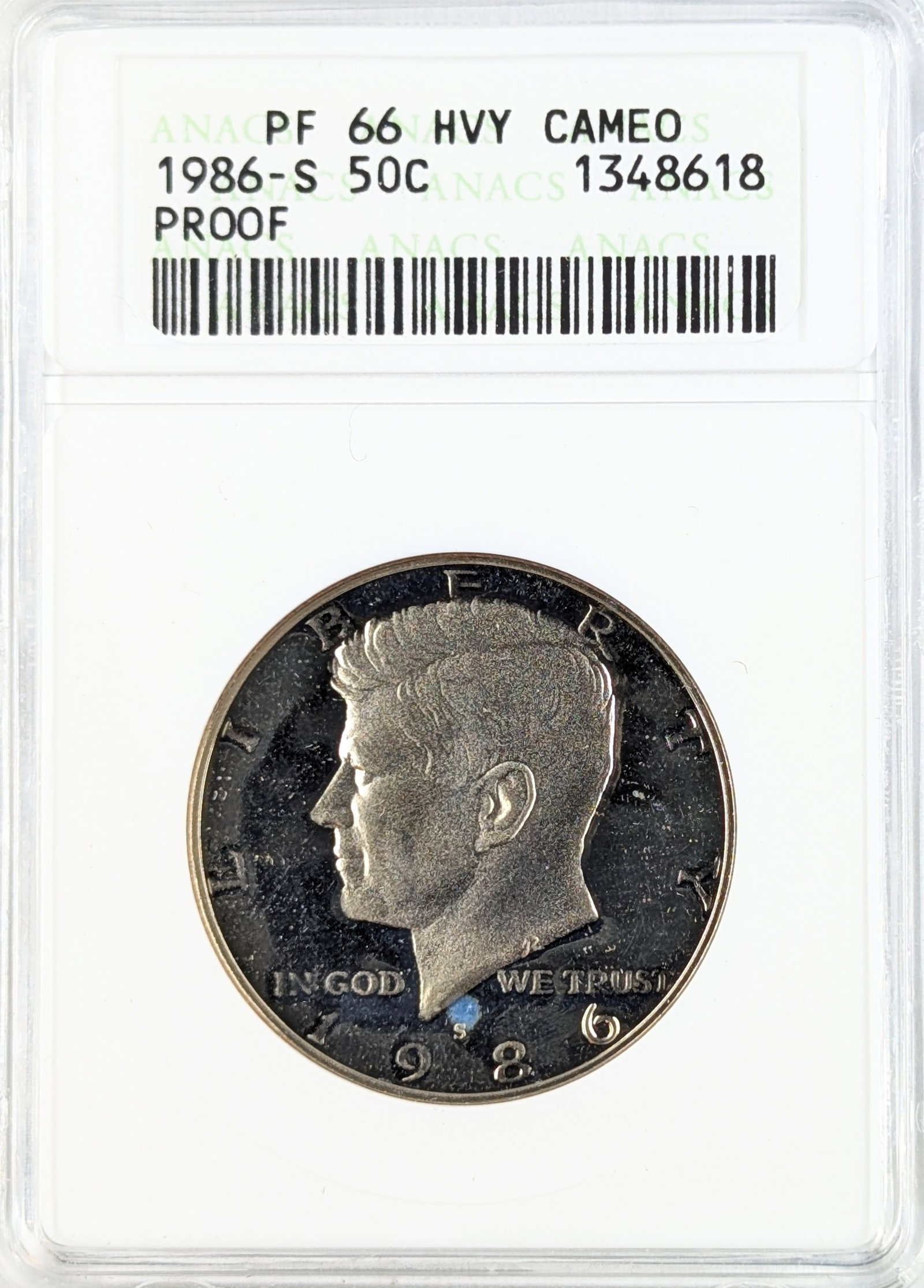 ANACS 1986-S PF 66 John F Kennedy Half Dollar- Hvy Cameo: Coin