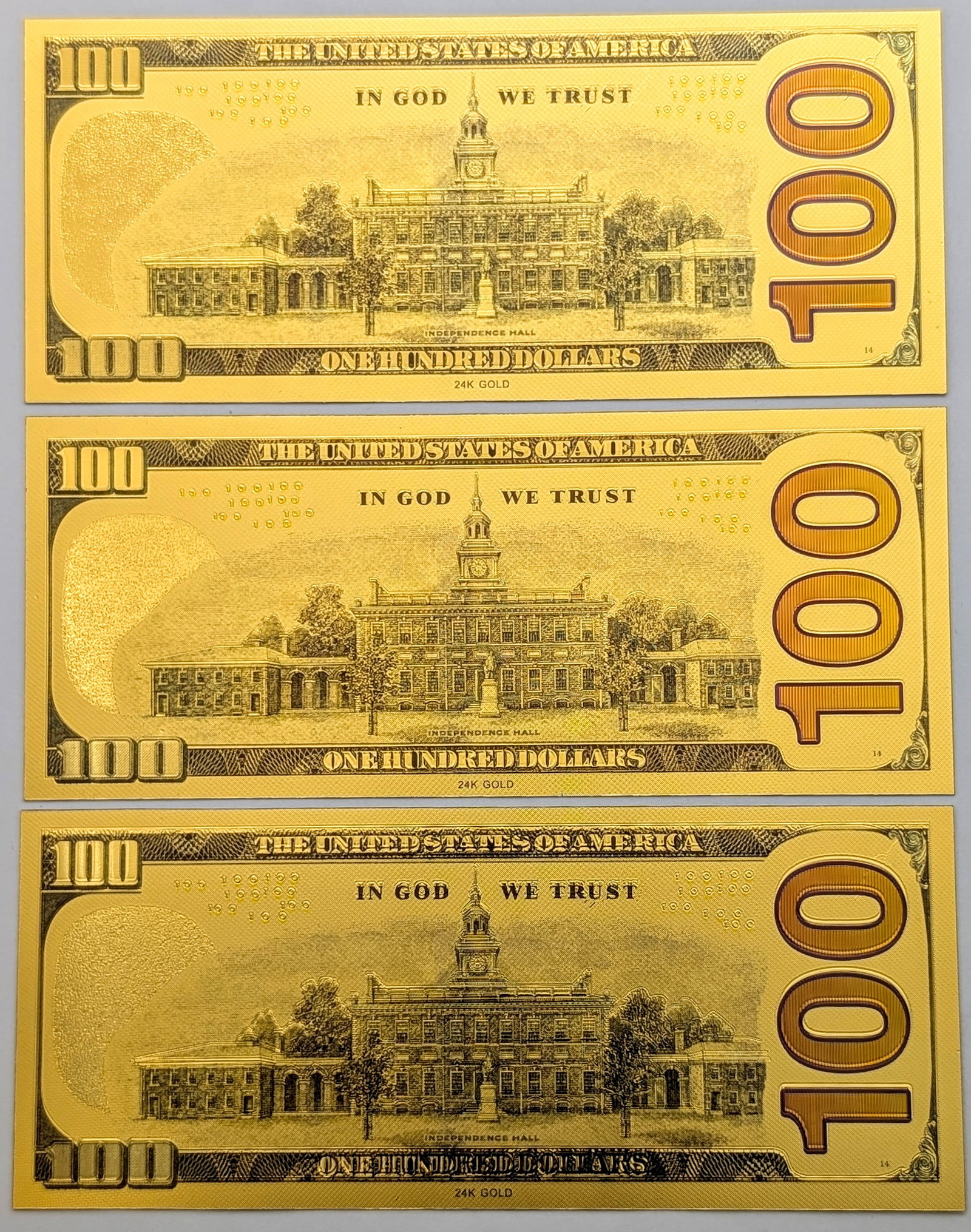 Lot of 3 US Marine Corps Gold foil $100 design - 2