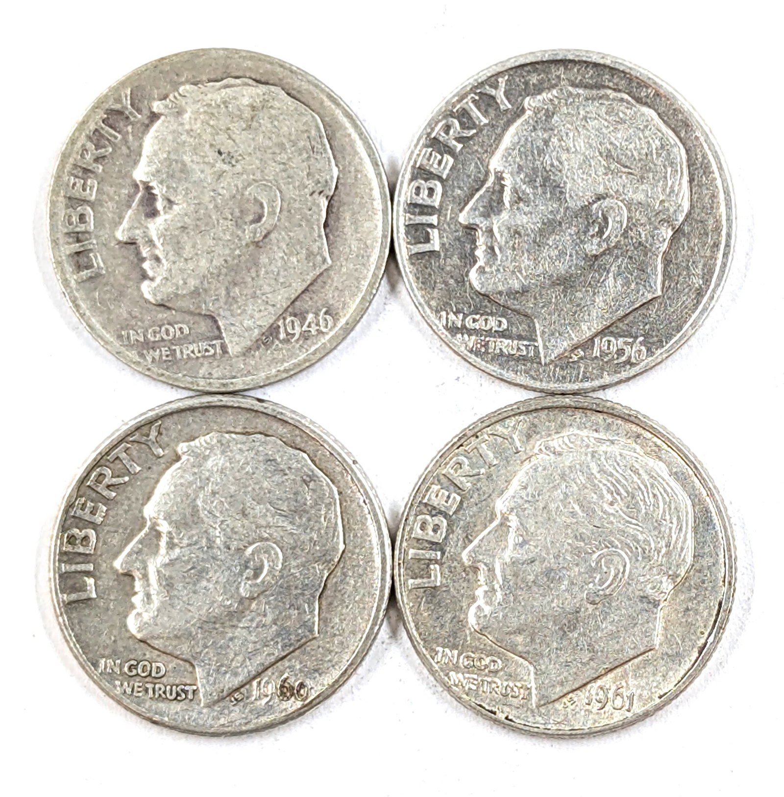 Lot of 4 Silver Roosevelt Dimes - 1946-1961: Silver
