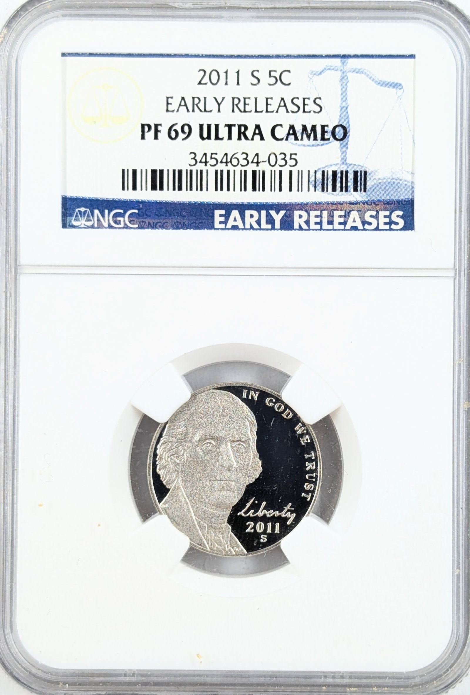 NGC 2011-S PF69 Ultra Cameo Jefferson Nickel - Early Release: Coin