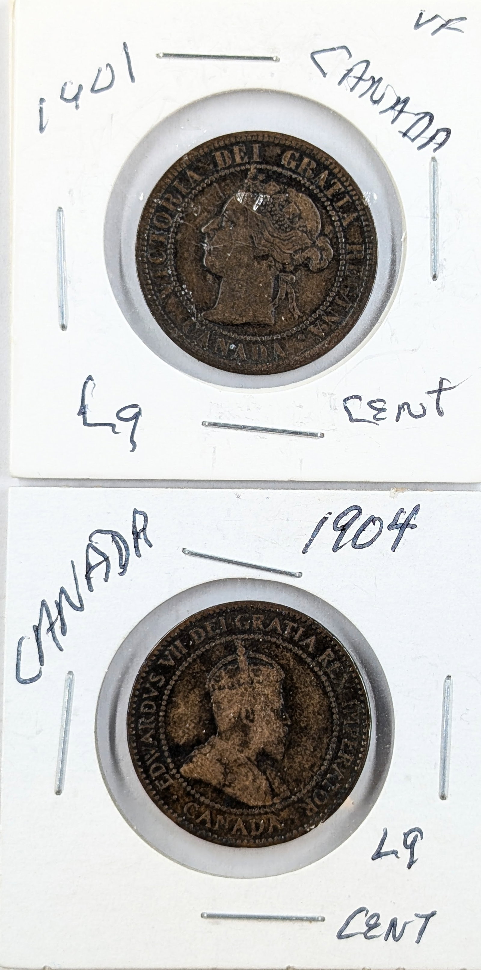 Lot of 2 Canadian Large Cents- 1901, 1904: Coin