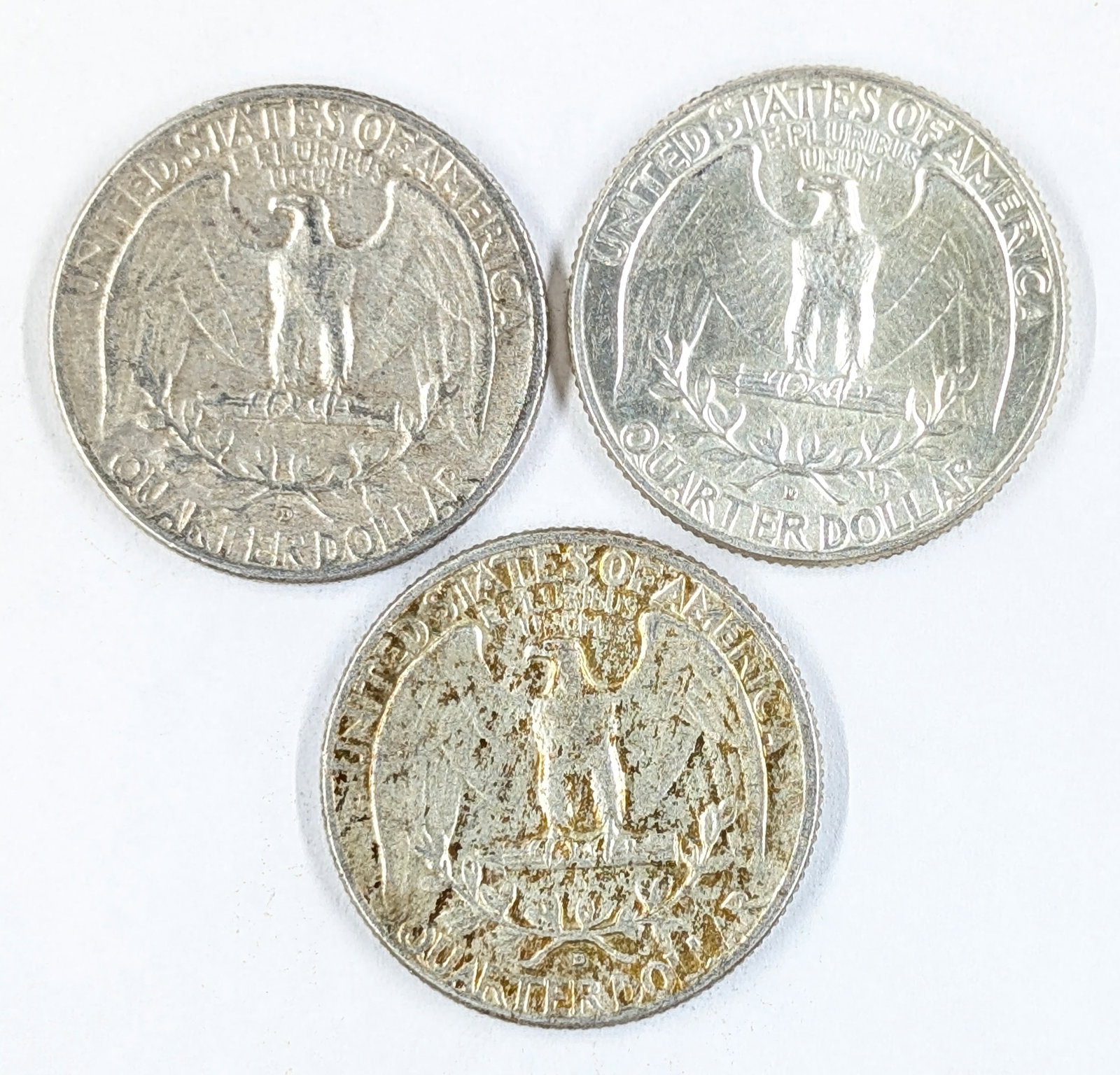 Lot of 3 Silver Washington Quarters- 1964, 1964-D(2) - 2
