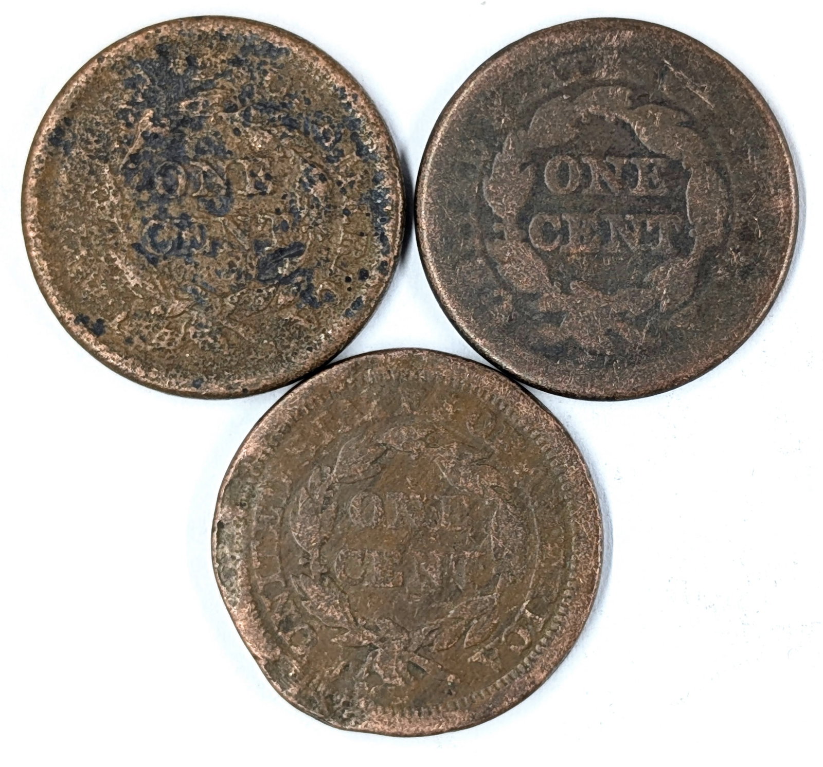 Lot of 3 Large Cents - 1843 & No dates - 2