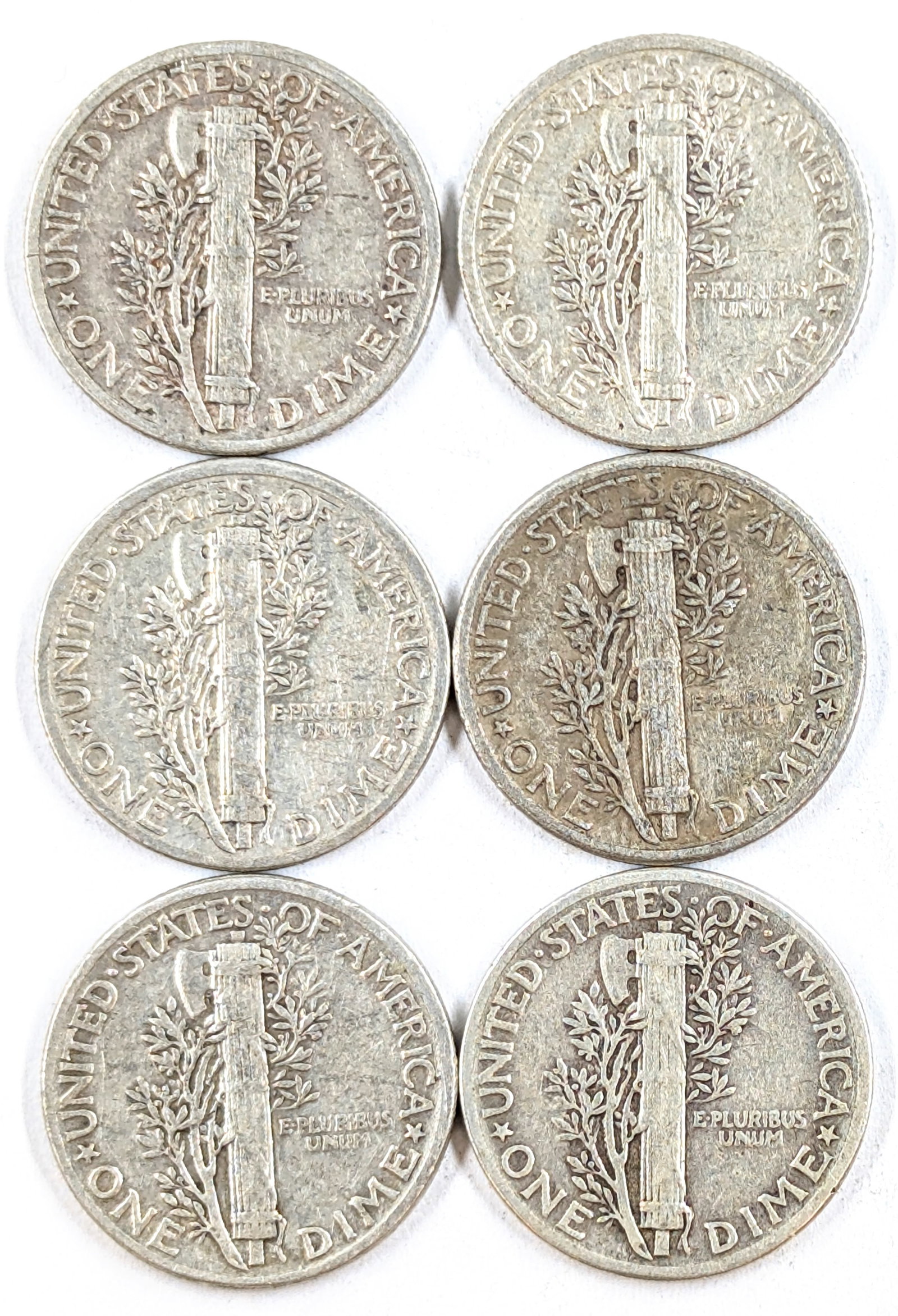 Lot of 6 Silver Mercury Dimes- 1940-1945 - 2