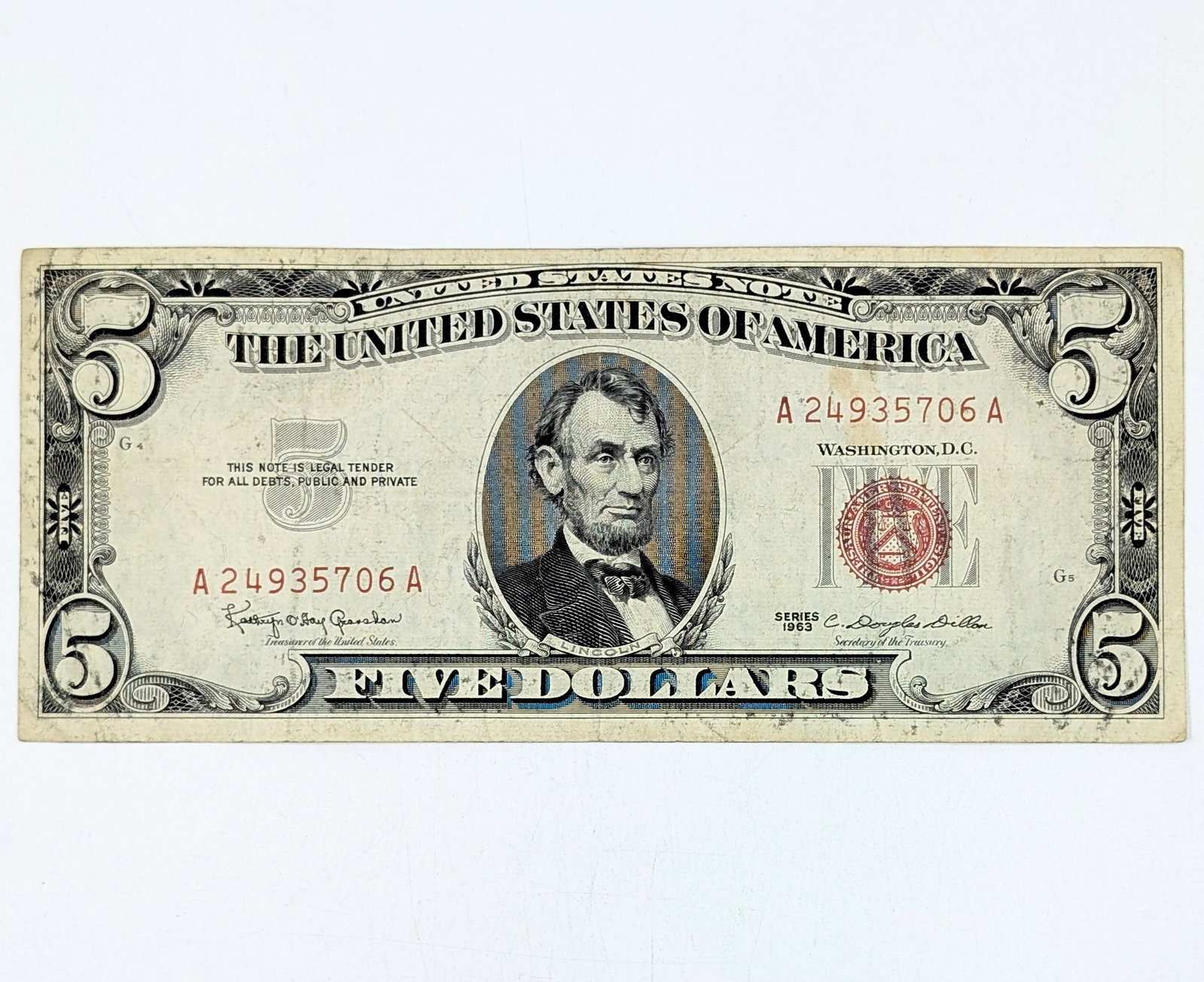 1963 $5 Note - Red Seal: Circulated