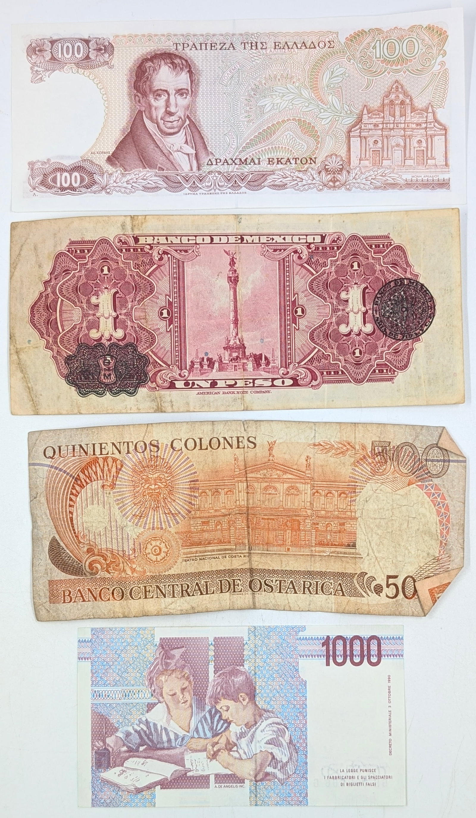 Lot of Foreign Banknotes- Greek Drachma, Mexican Peso, Italian Lira, ect - 2