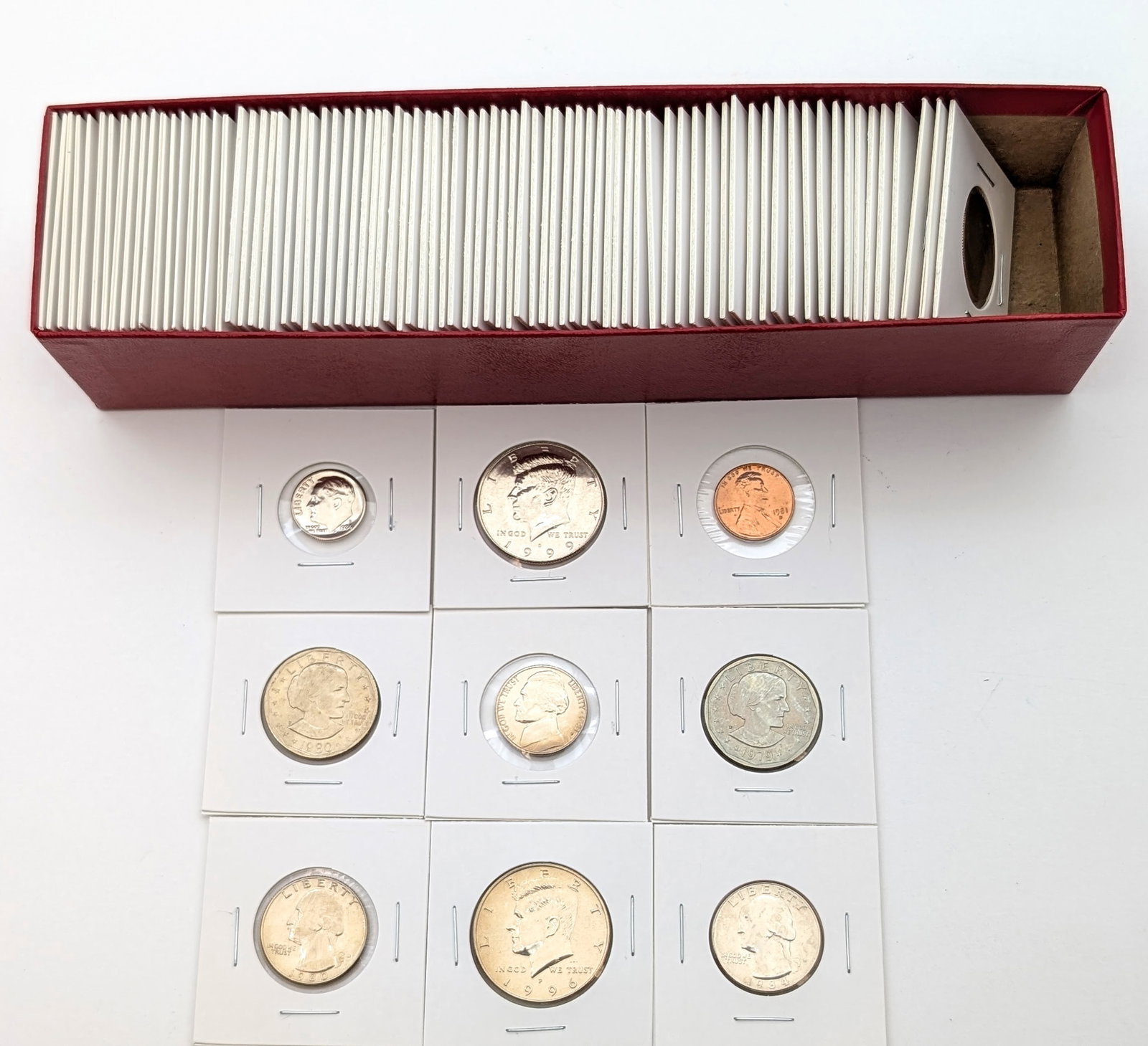 Large Lot of 80+ US Coins in Flips- JFK, State Quarters, SBA, etc: Coin
